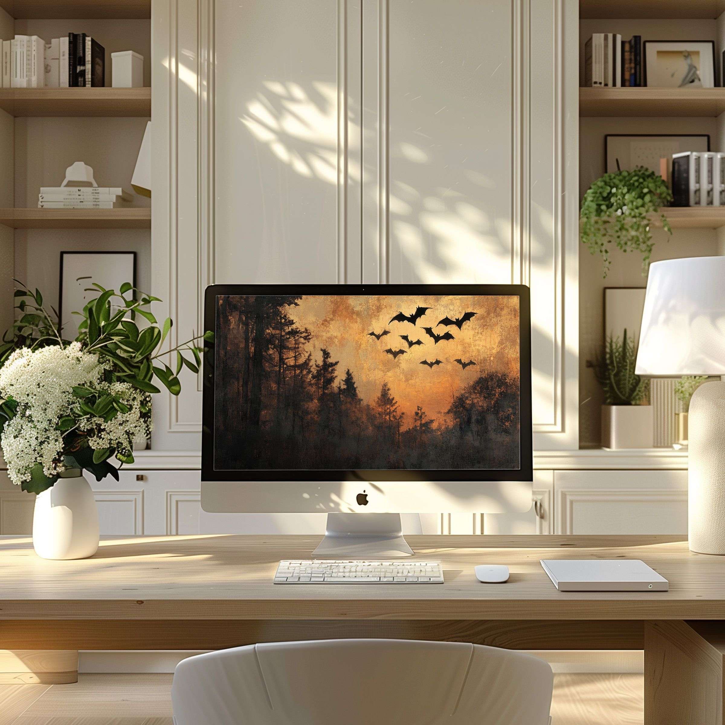 Elegant forest scene wallpaper for computer inspires calm and sophistication perfect for PC and Laptop digital download