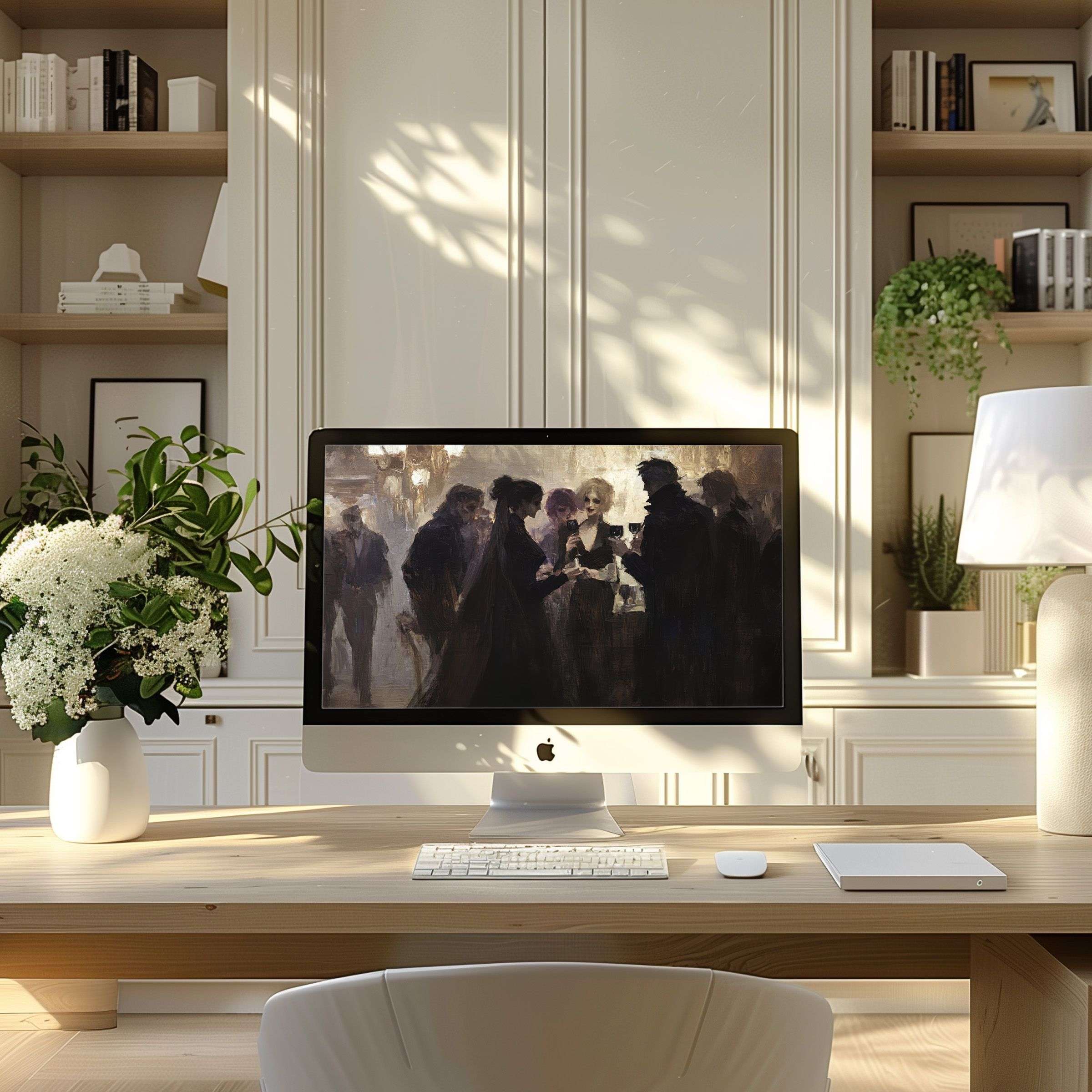 Elegant wallpaper for computer featuring abstract silhouettes in serene tones enhances modern PC or laptop setup inspiring calm ambiance