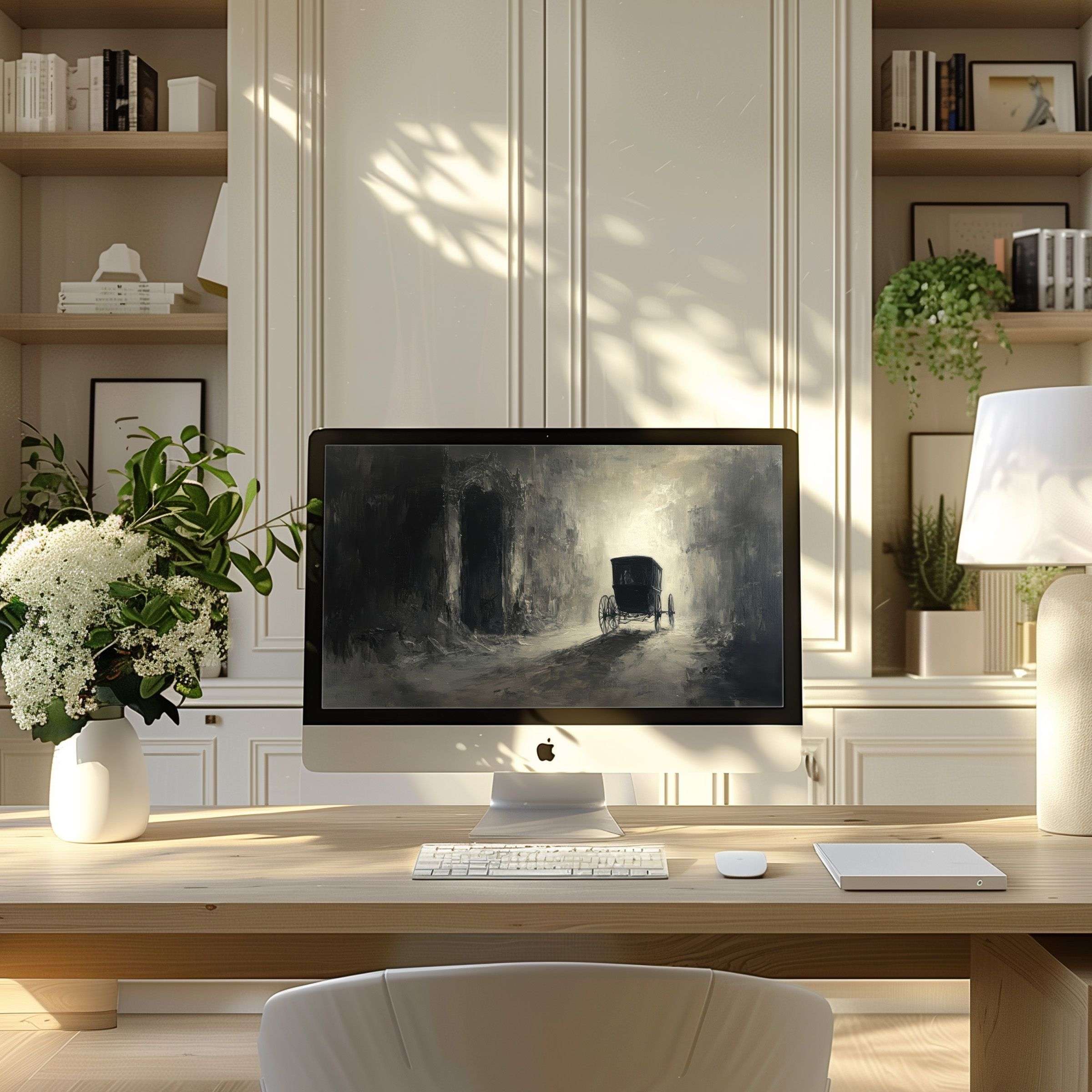 Inspiring elegant wallpaper for computer with serene monochrome art enhances any PC or laptop home office for digital download