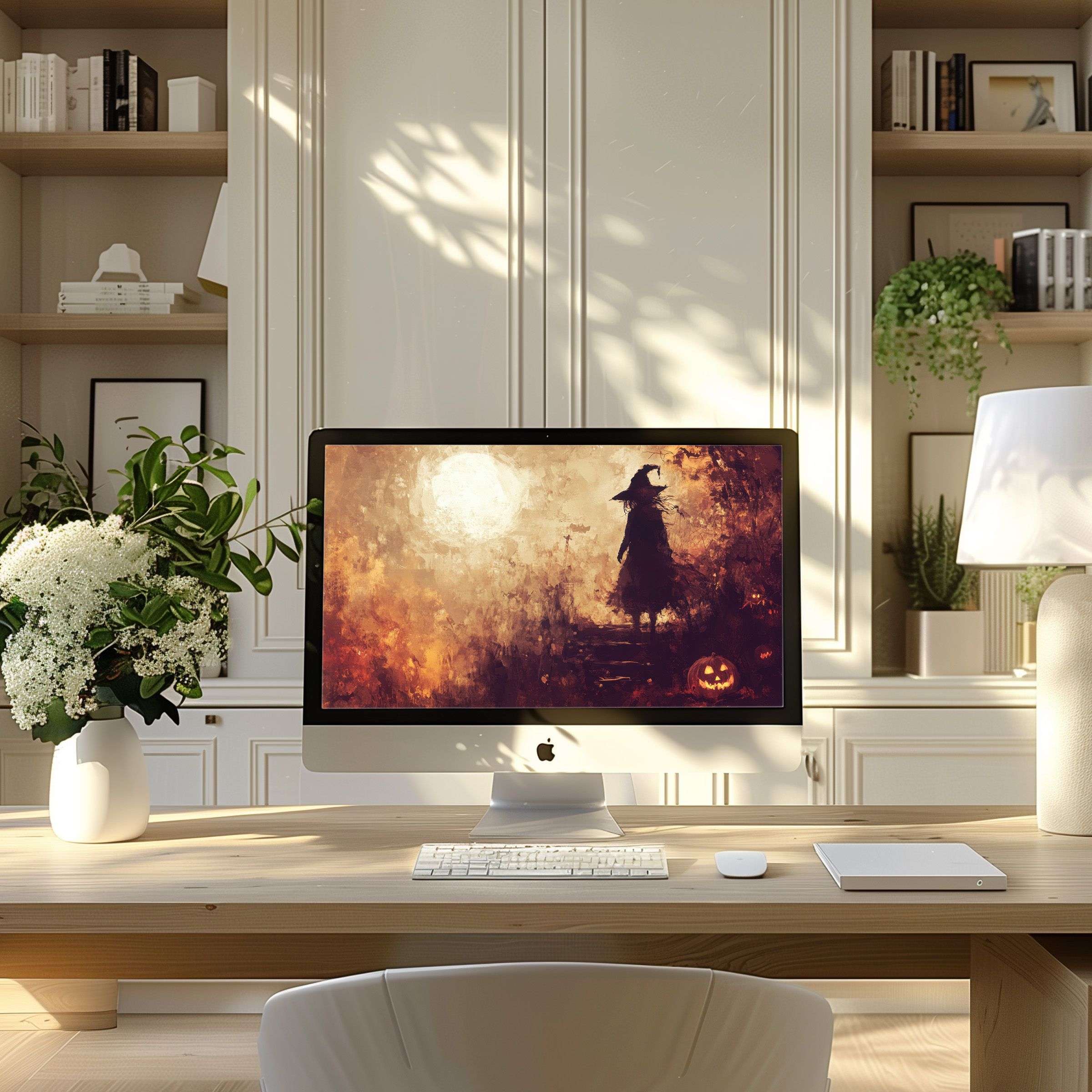 Inspiring digital art featuring warm autumn tones for a modern home office wallpaper for computer PC or laptop download