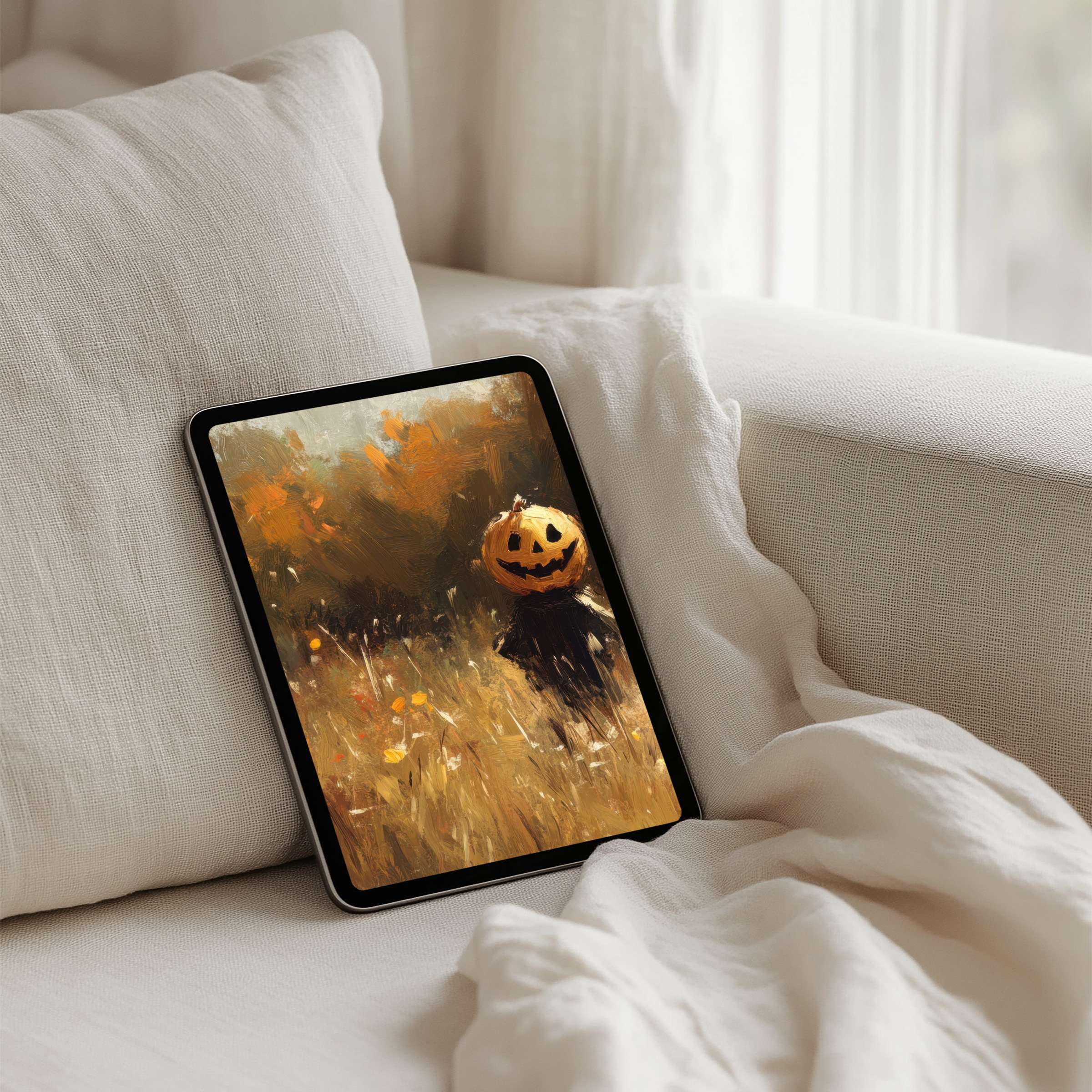 Autumn-inspired iPad background art on a tablet with warm tones evokes elegance and calmness available for instant download