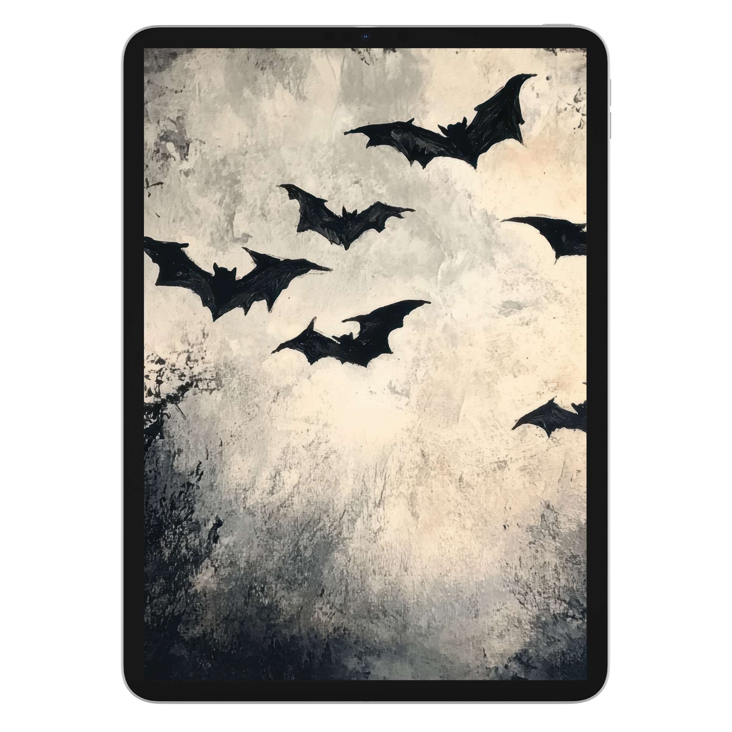 Elegant halloween iPad wallpaper with bats on a textured background offers a soothing digital download for any tablet style user