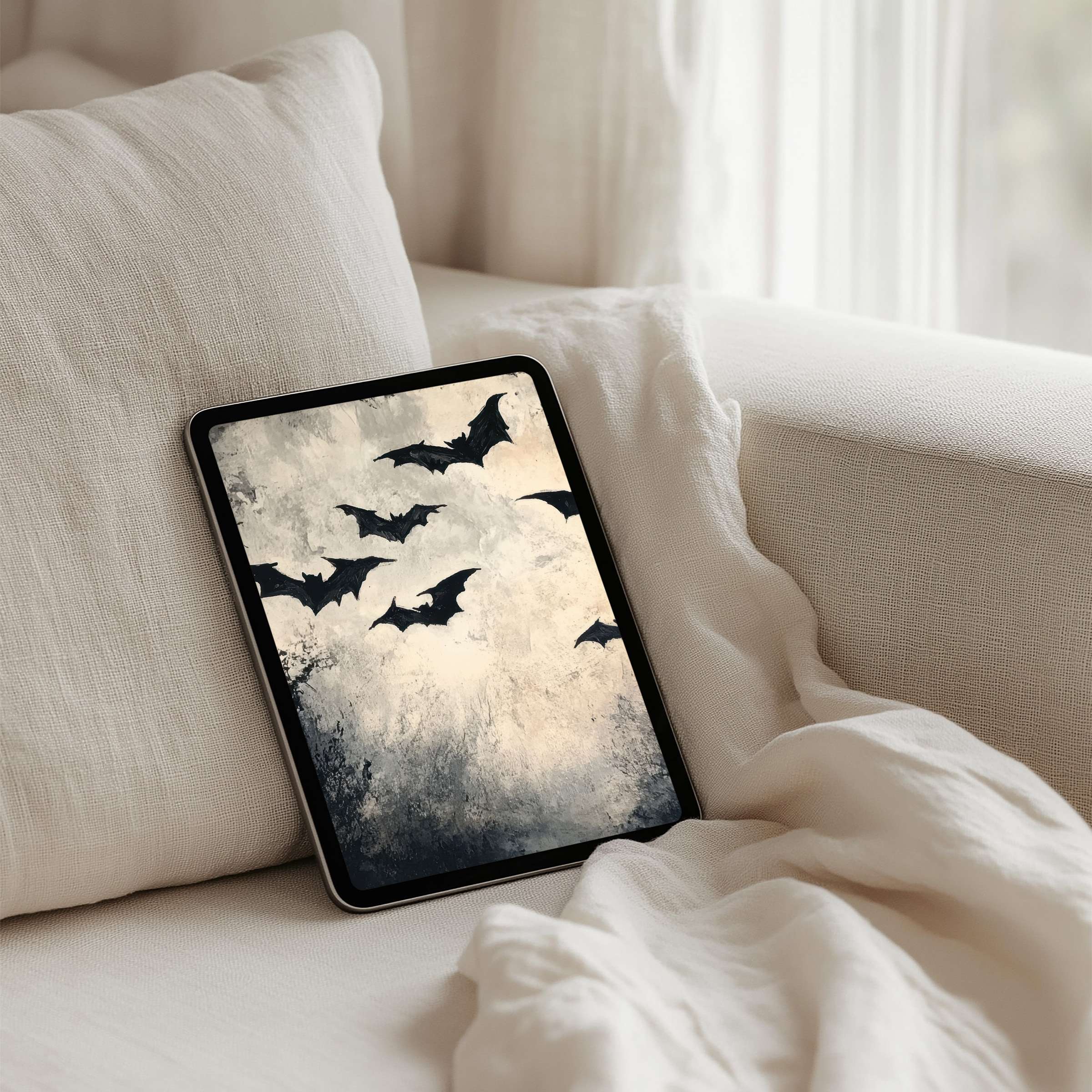 Elegant iPad background with artistic bats for tablet instant download evokes calm and inspiration in minimalist interiors