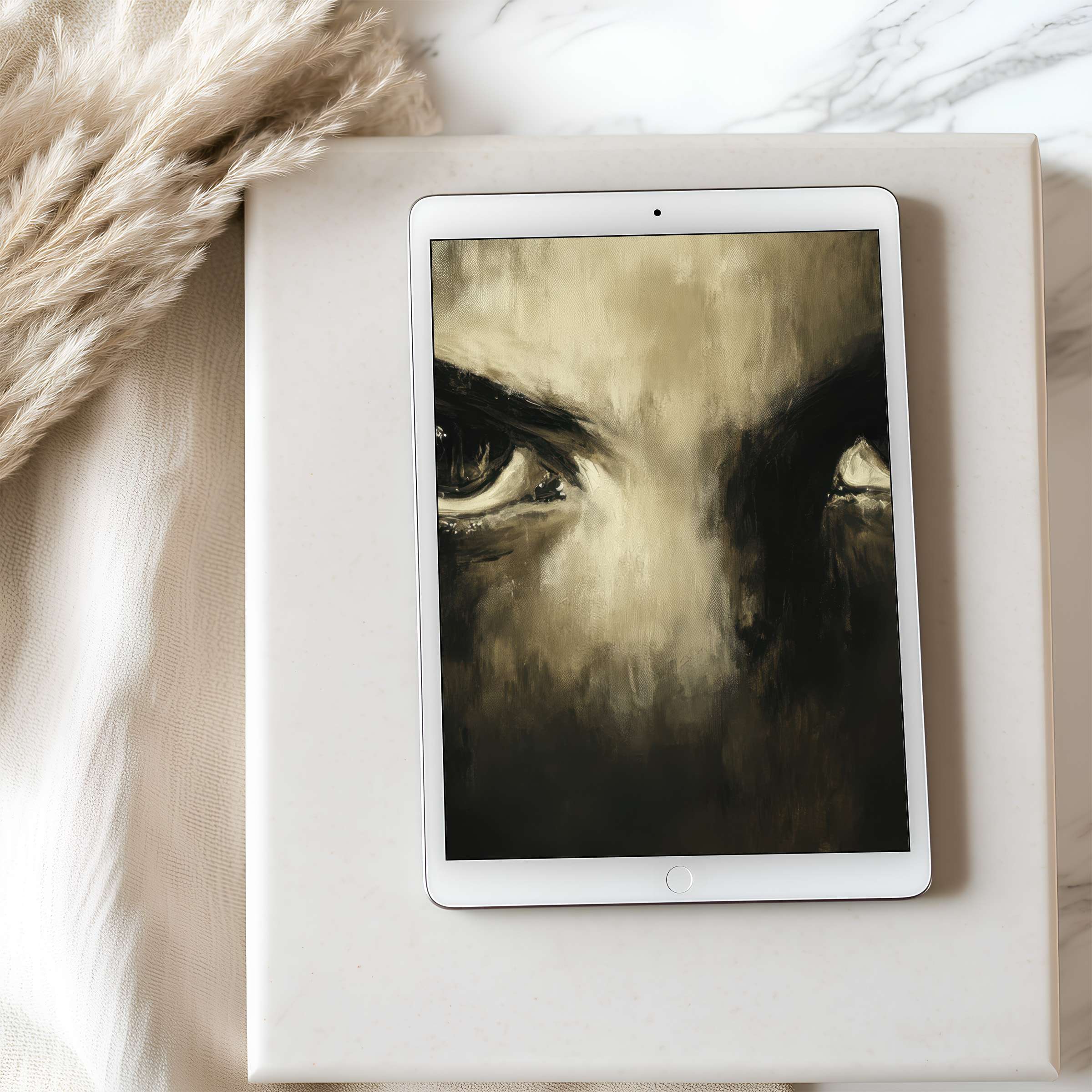 Fierce eye painting tablet wallpaper exudes elegance, ideal for iPad in high resolution, offering inspiration and sustainable digital download