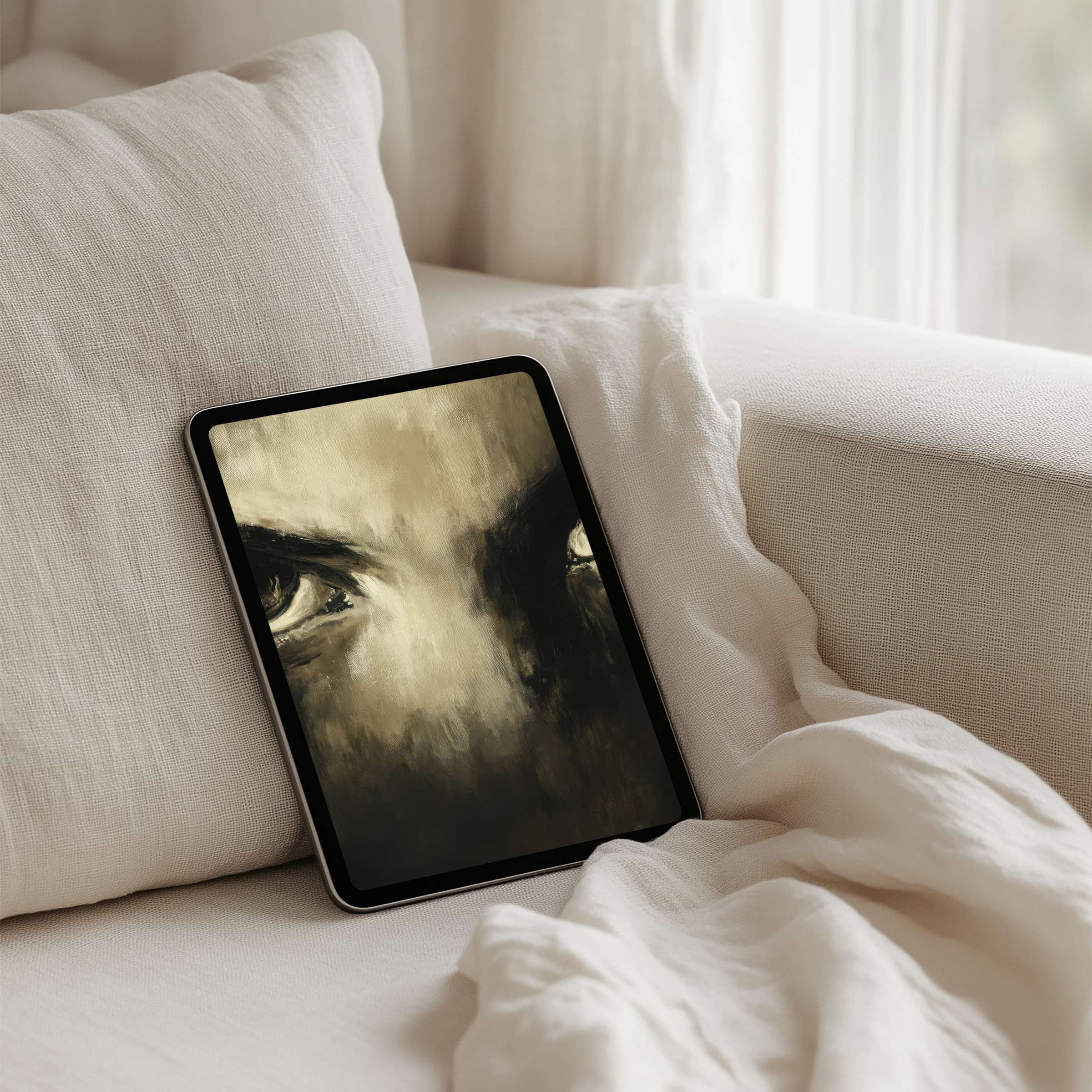 Elegant digital art with abstract eyes creates a calming iPad background ready for instant download on any tablet device