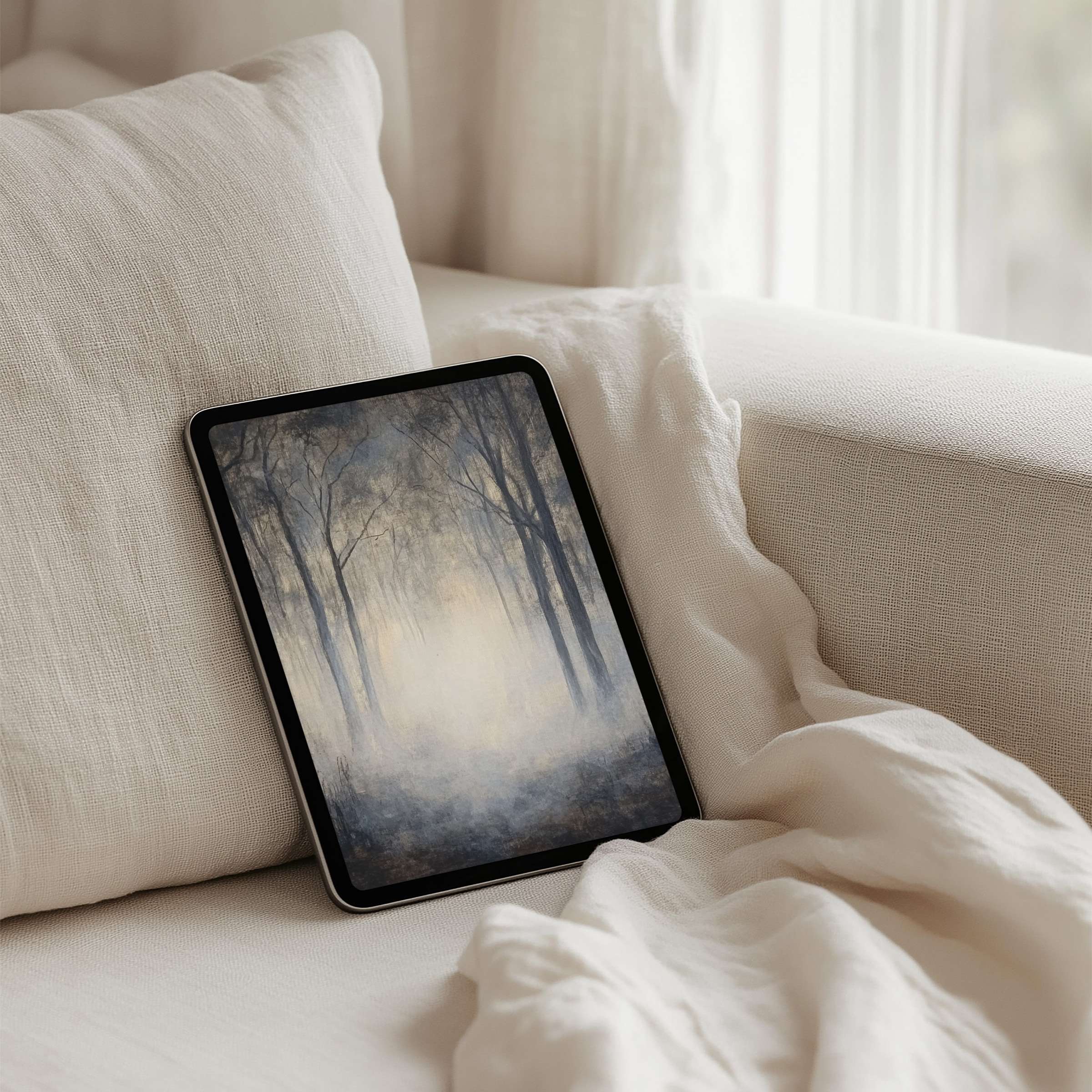 Tranquil forest scene iPad background for instant download on tablet brings calm elegance to your device inspiring mindfulness