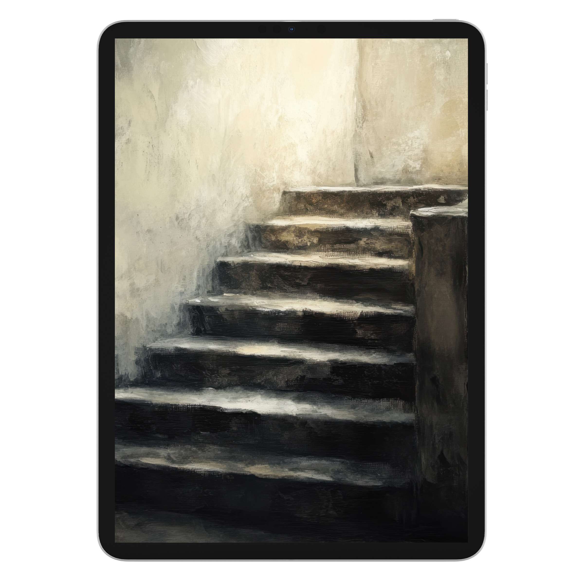 Elegant halloween iPad wallpaper featuring moody stairs in soft, muted tones suitable for tablet background digital download