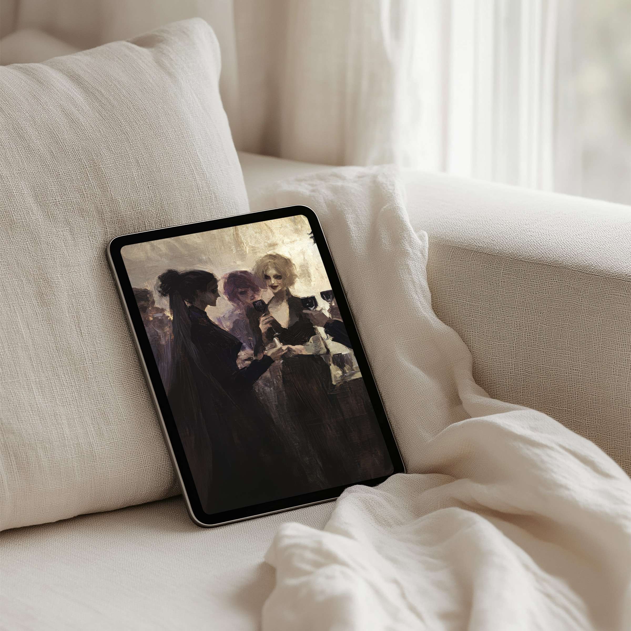 Elegant iPad background art with soft brushstrokes in muted tones offers instant download for tablet users seeking calm inspiration
