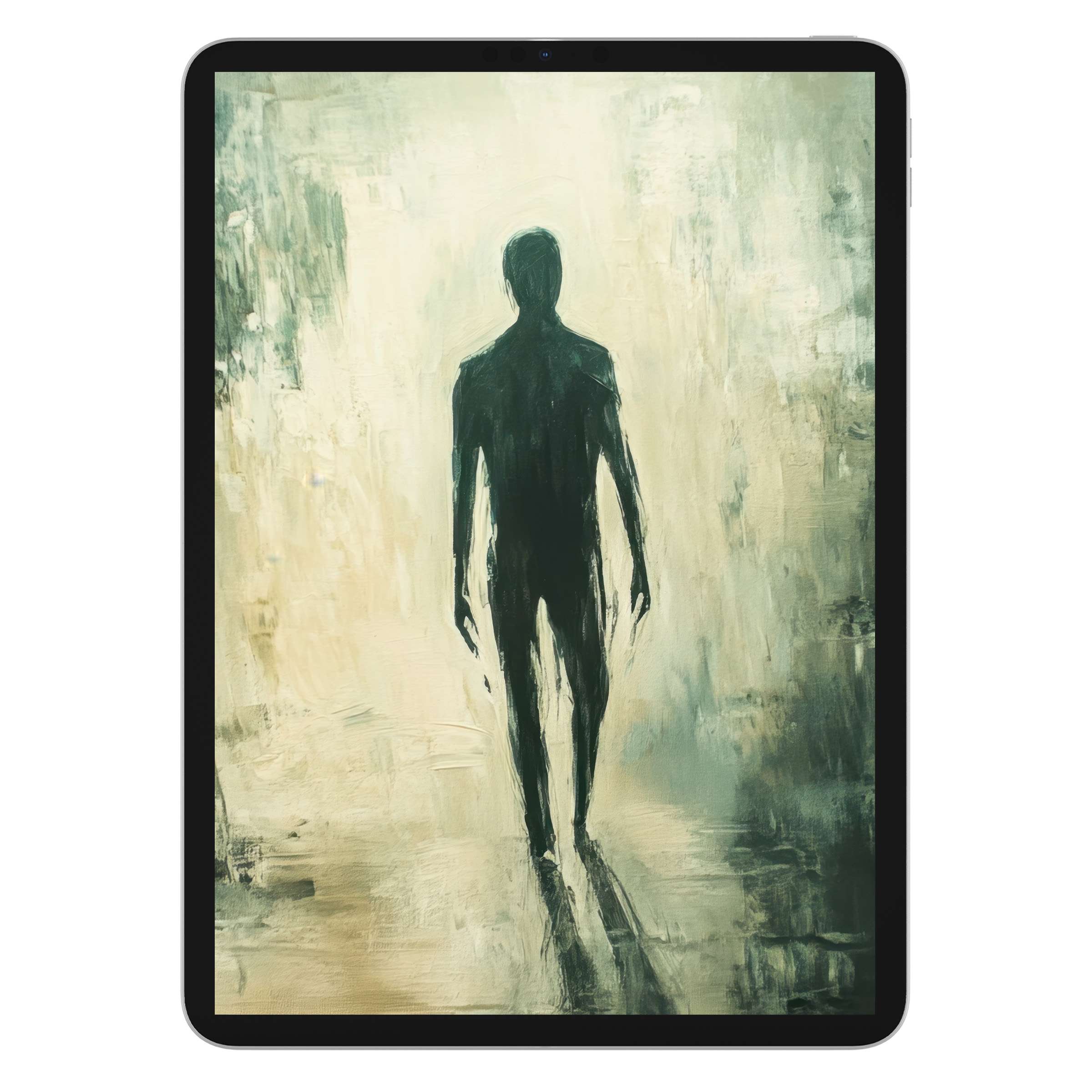 Elegant halloween iPad wallpaper for serene tablet background with ethereal figure in abstract tones digital download for all devices