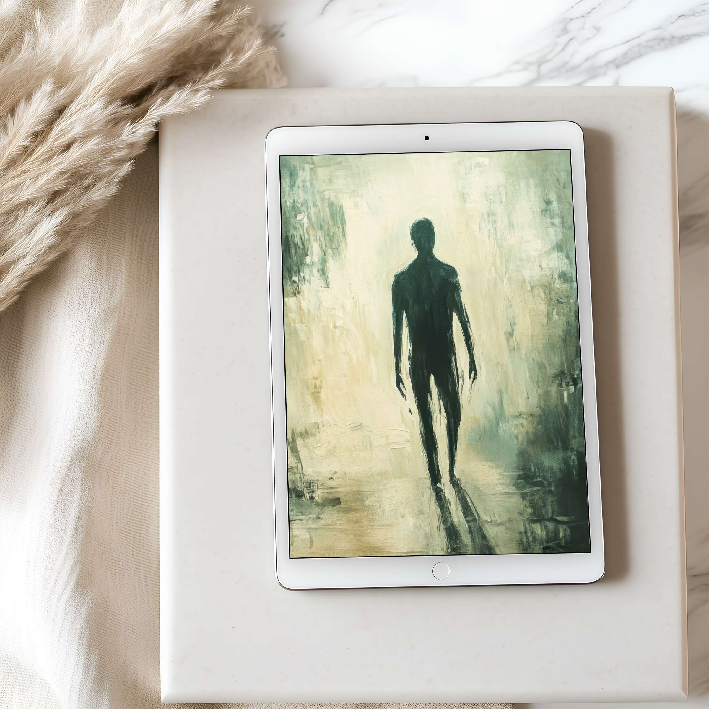 Elegant tablet wallpaper featuring a mysterious silhouette in earthy tones perfect for iPad downloads enhancing aesthetic calmness