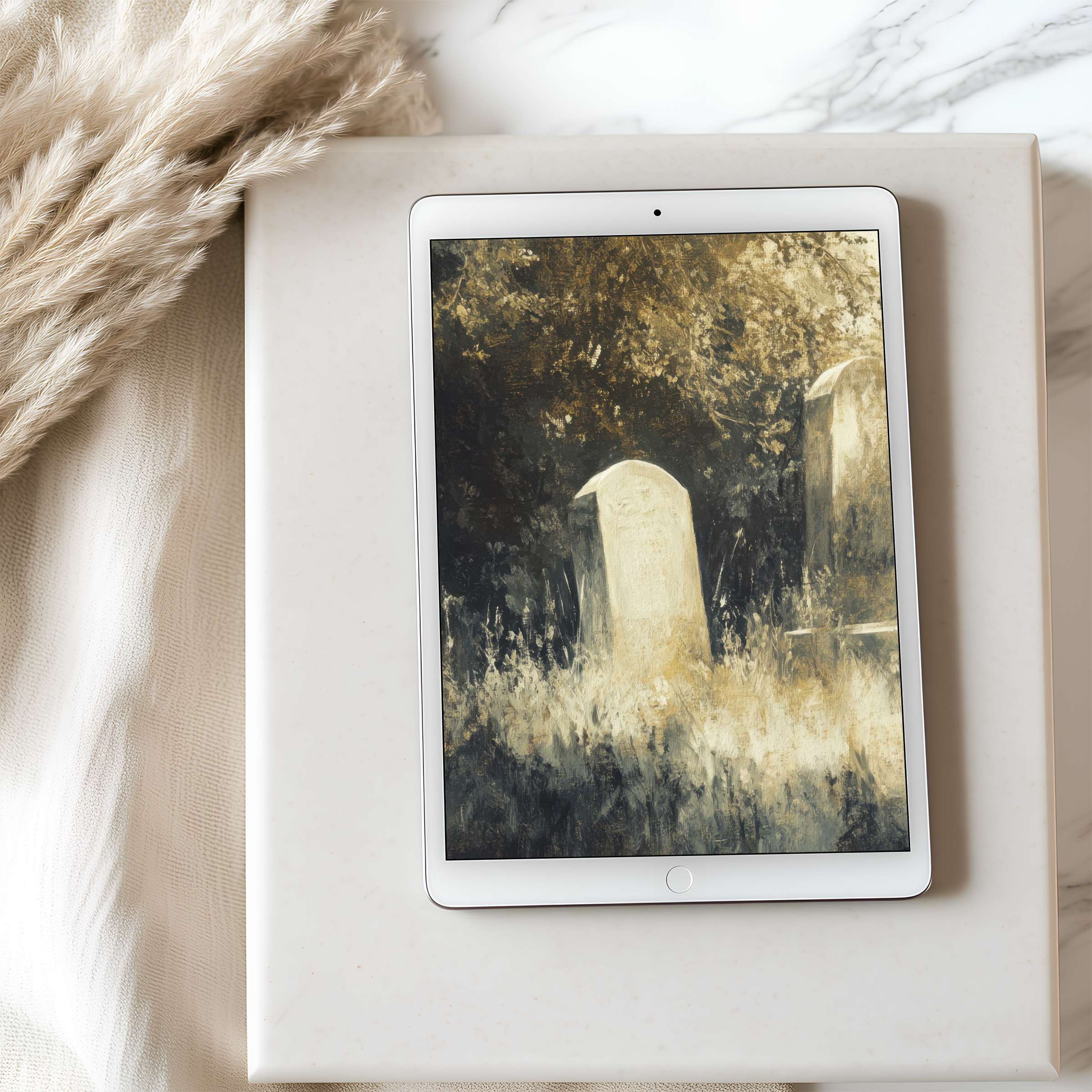 Elegant tablet wallpaper featuring a serene, nature-inspired digital art scene in soft earth tones enhances any iPad or Android tablet download