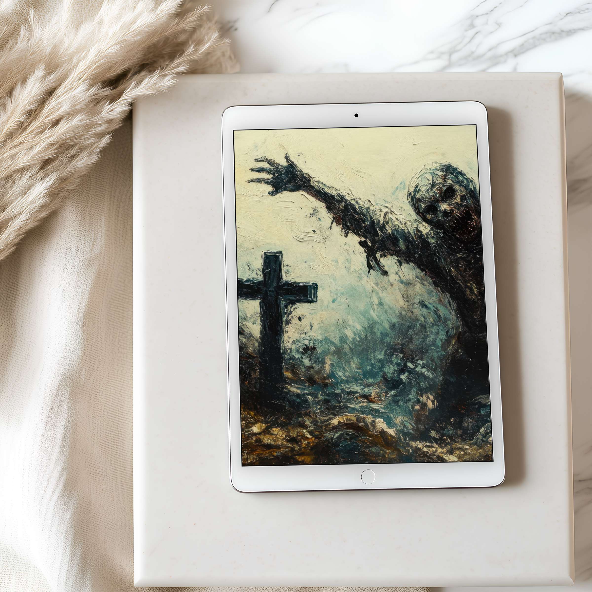 Ethereal tablet wallpaper with an abstract, moody palette, ideal for iPad or Android, offering calm aesthetics and high resolution download