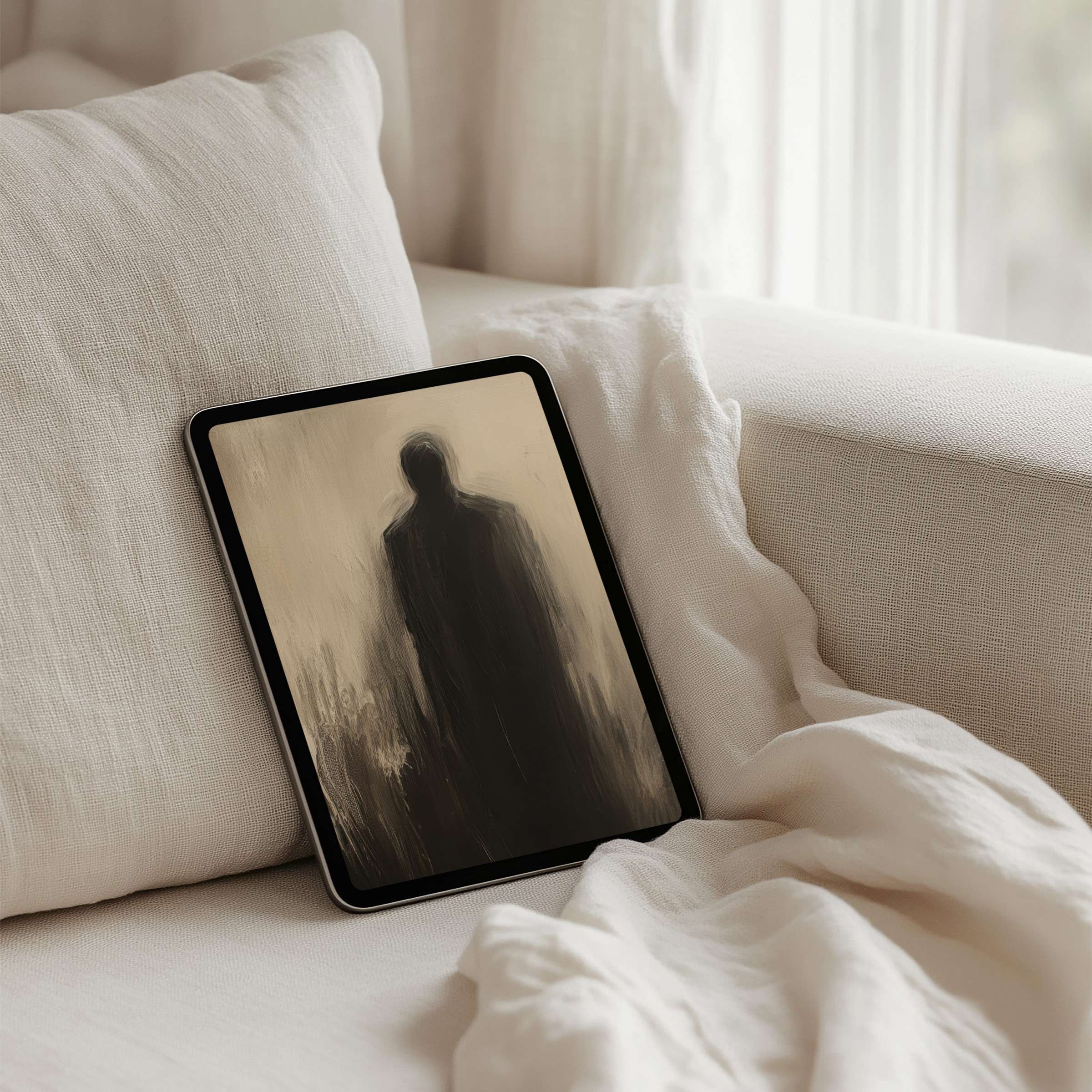 Elegant abstract art on iPad background evokes calm and mindfulness, perfect for tablet users seeking instant download inspiration