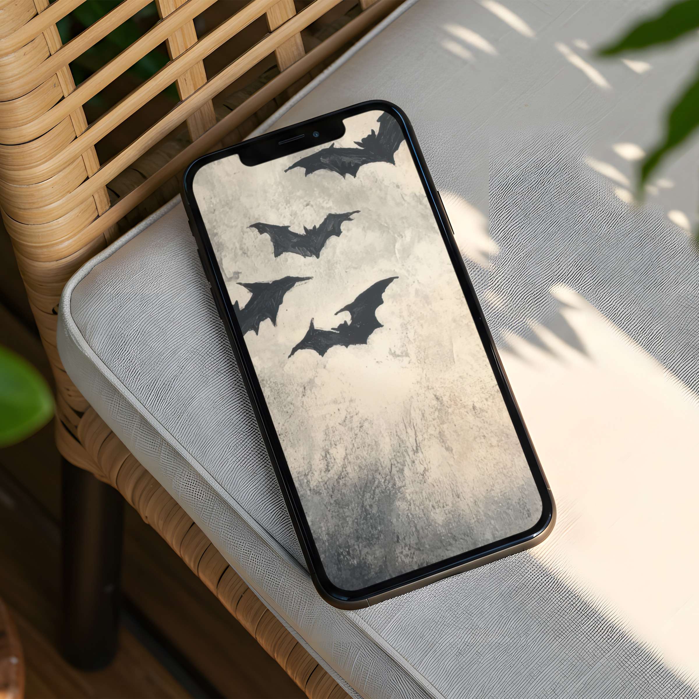 Elegant gray tones with bats create a serene iPhone background perfect for mindfulness and instant download to your phone