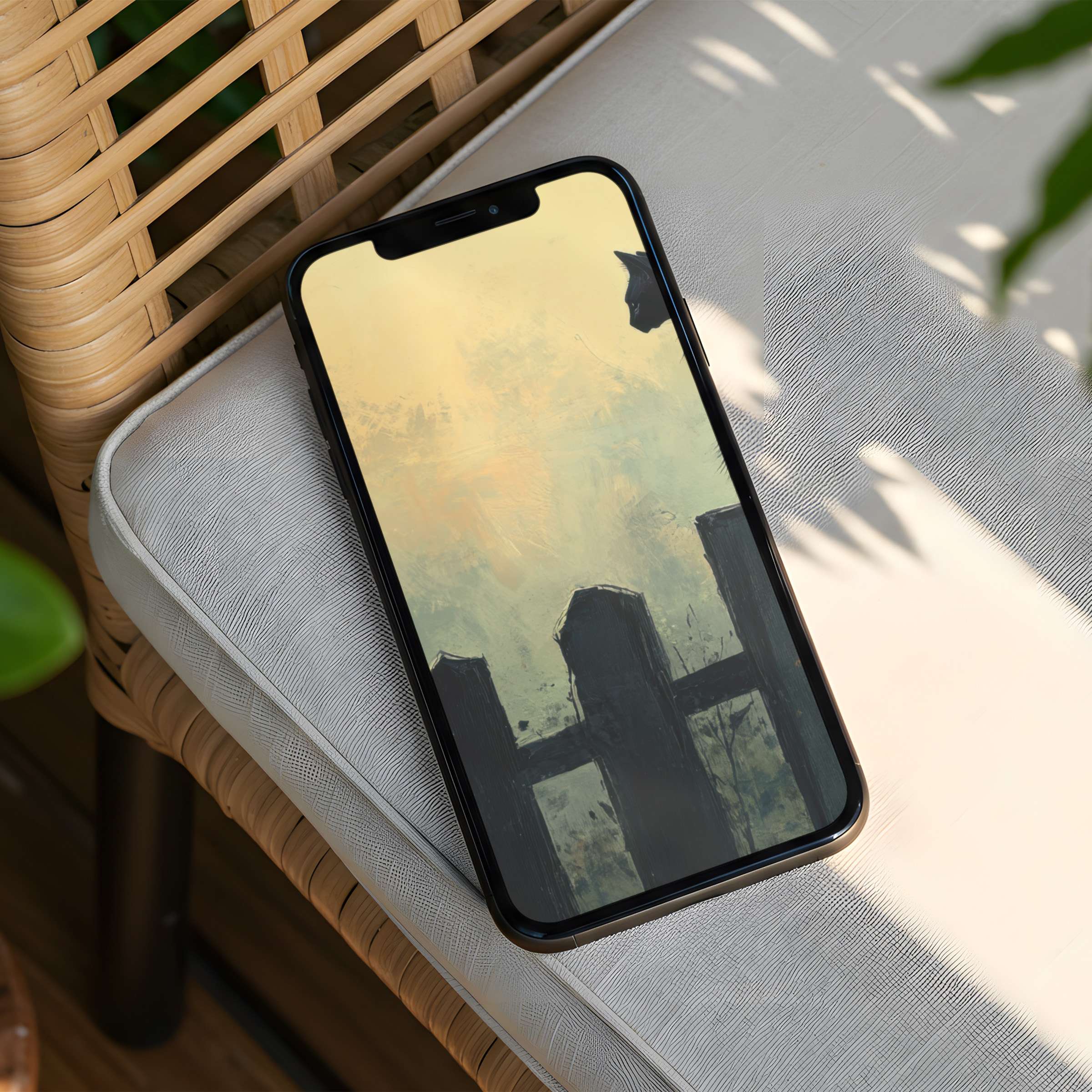 Elegant and serene iPhone background showcasing abstract muted tones with fence silhouette for instant download on any phone