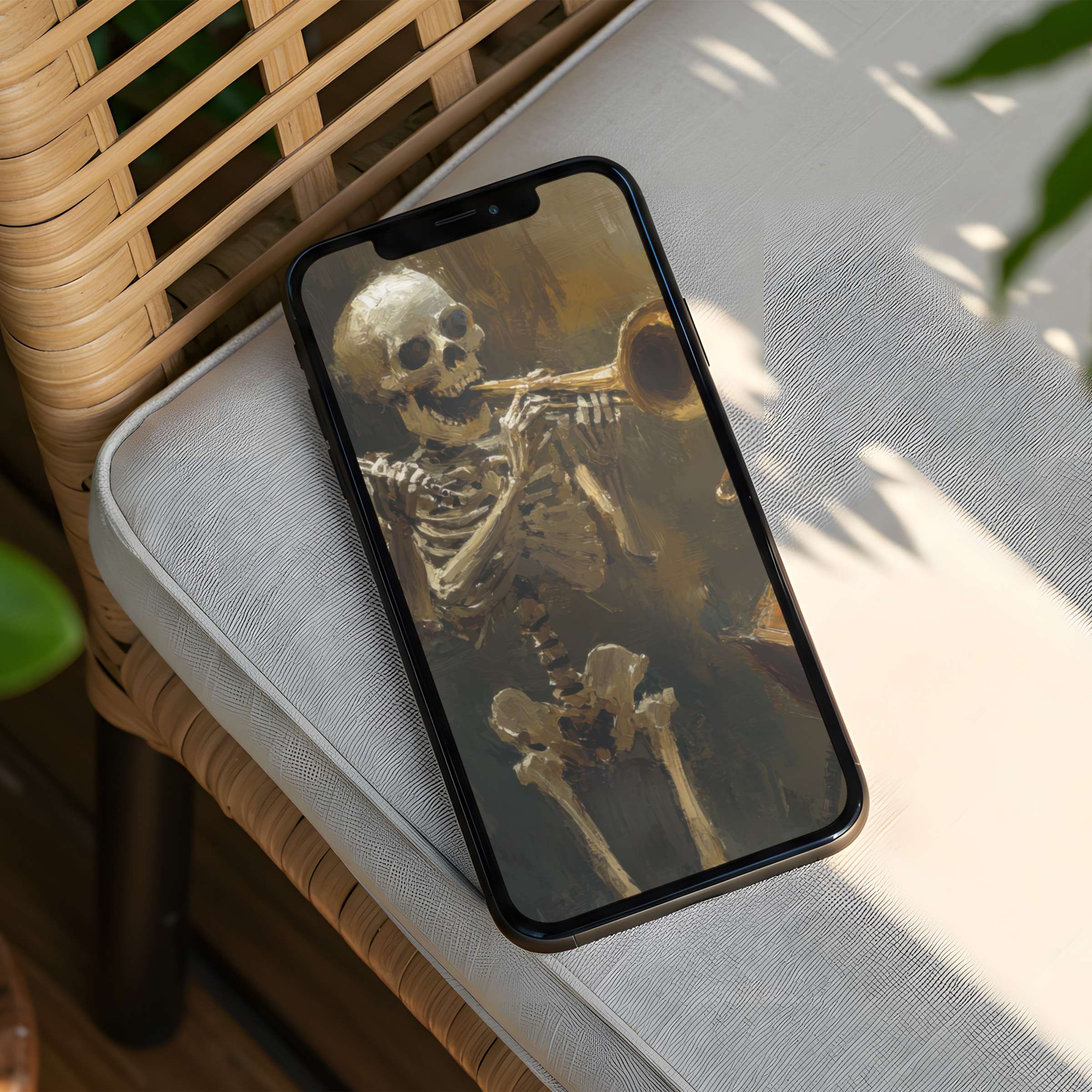 Elegant skeleton iPhone background for instant download evokes calm inspiration perfect for mindful phone aesthetics and style
