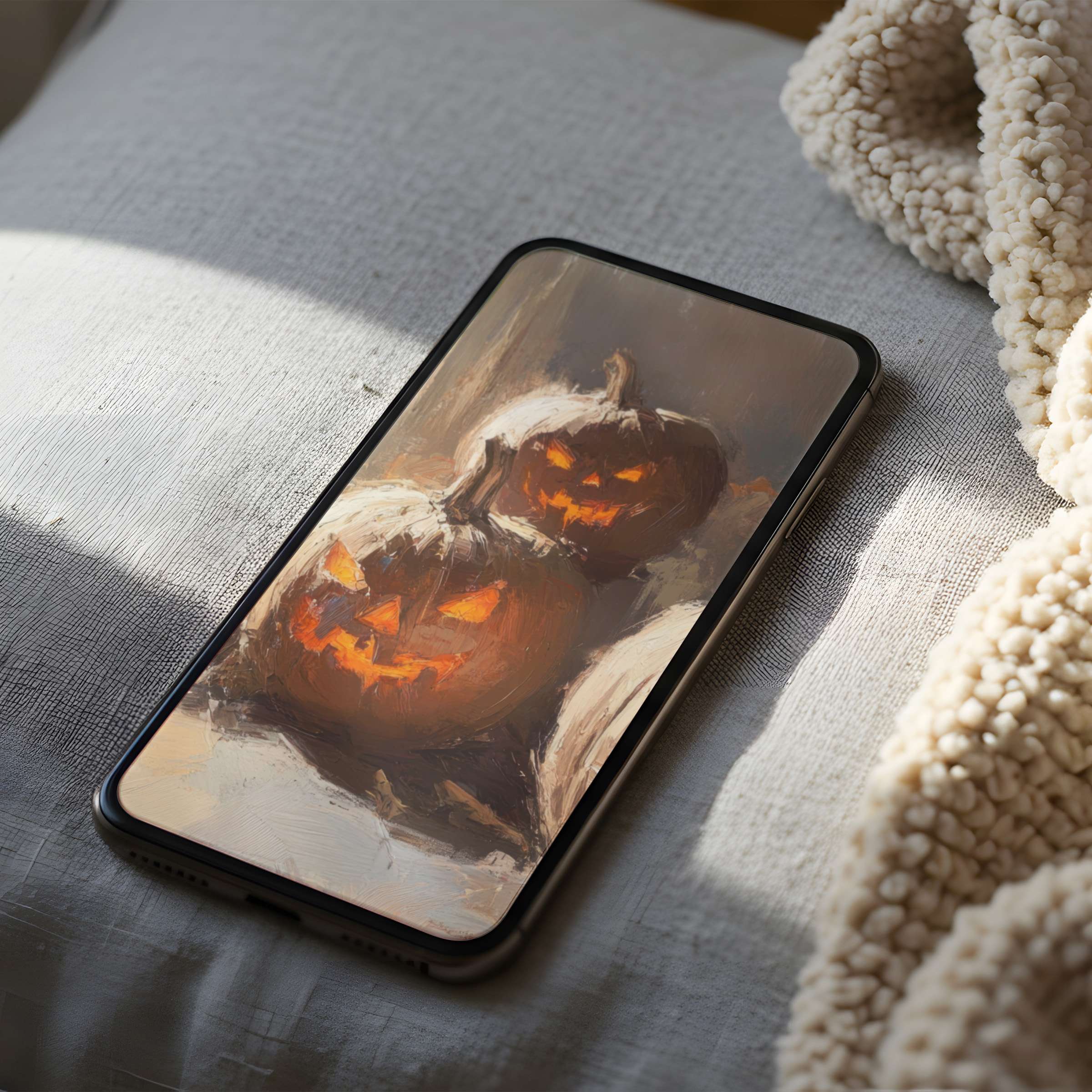 Cozy autumn-themed phone wallpaper with vibrant pumpkins that enhances your iPhone's aesthetic high resolution and tranquil vibe