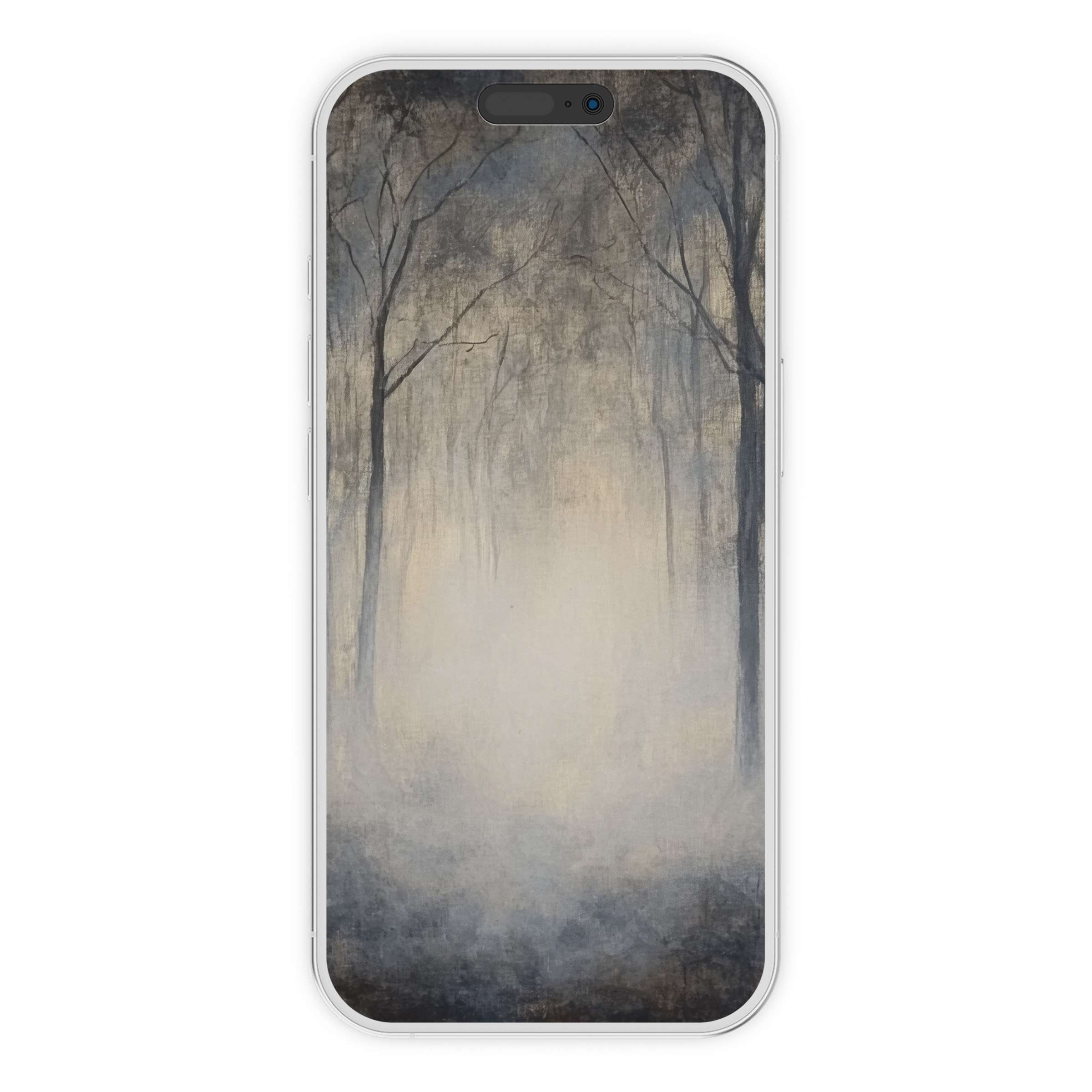 Misty forest halloween iPhone wallpaper with an ethereal calm phone background for digital download suits iPhone and Android users