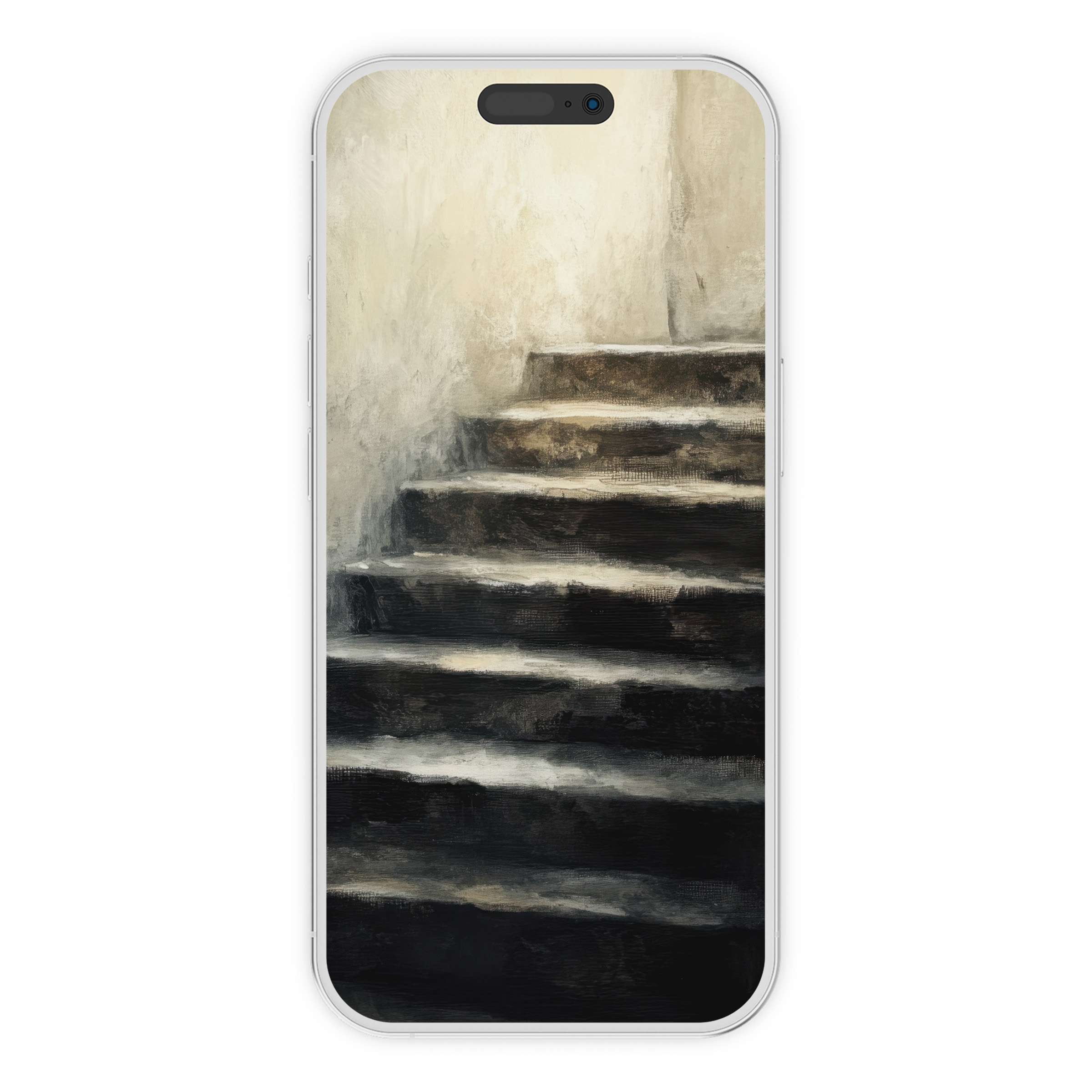 Mysterious staircase halloween iPhone wallpaper in painterly style offers an elegant phone background digital download for all devices