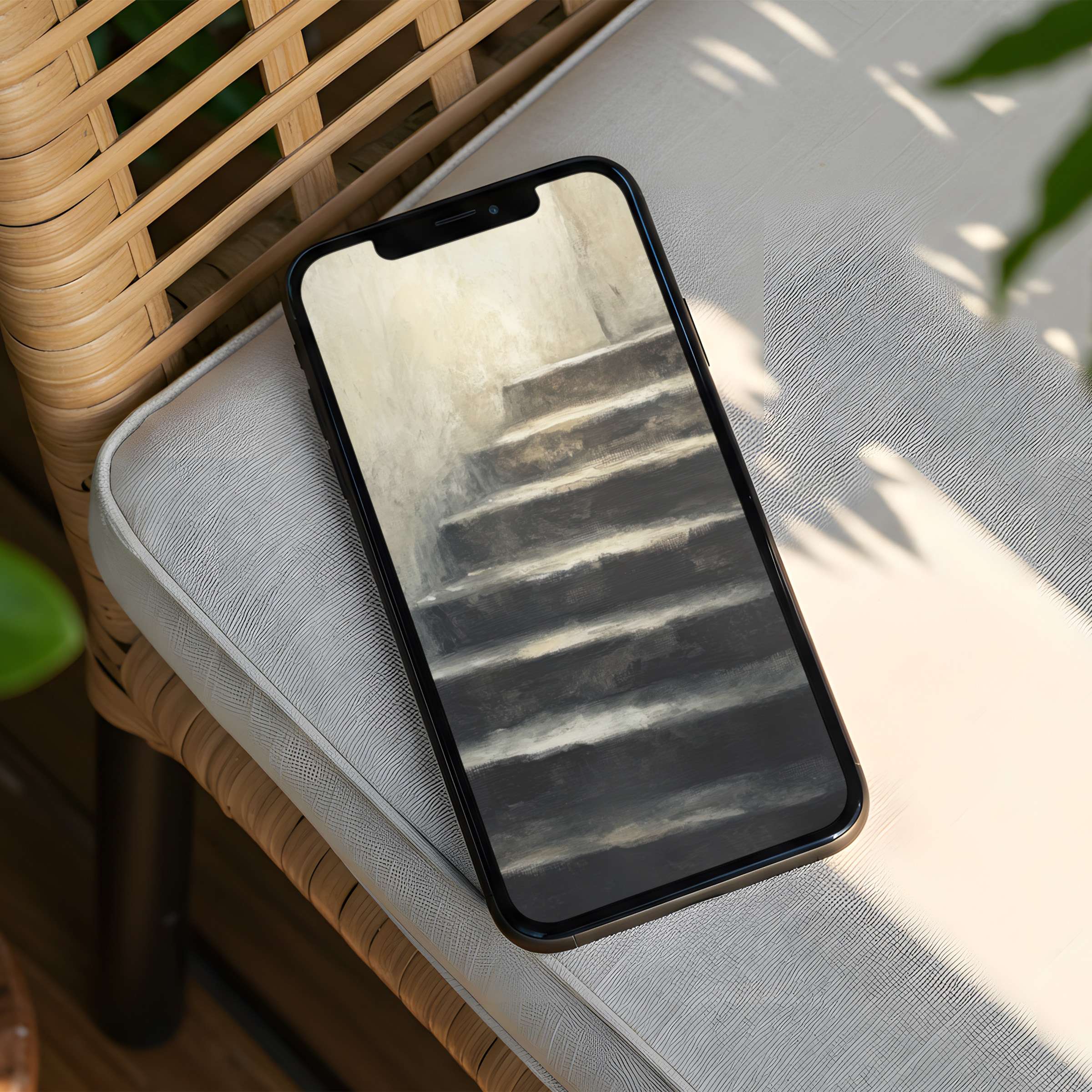 Elegant iPhone background featuring serene abstract stairs on a cozy texture for instant download to enhance any phone's calm aesthetics