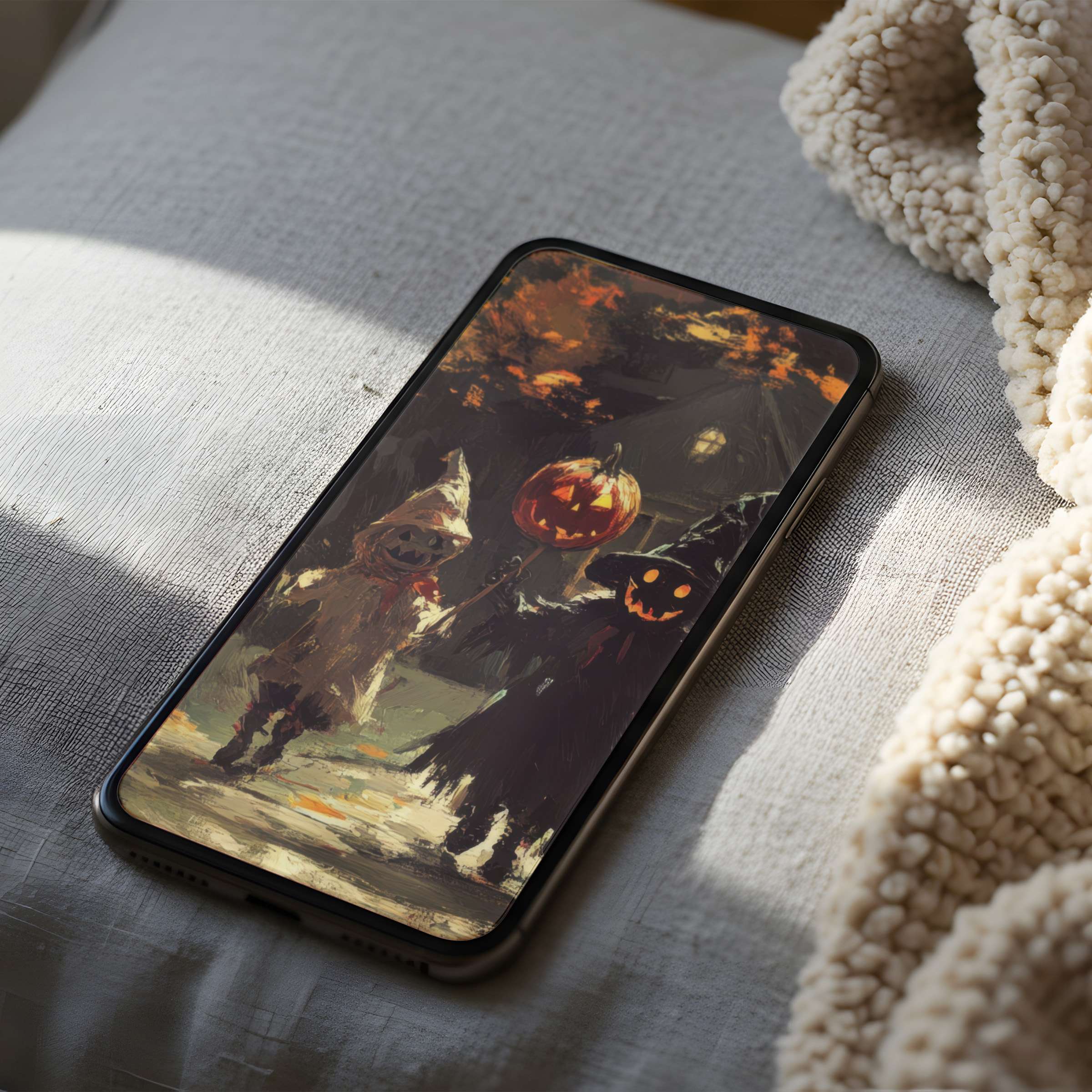 Enchanting phone wallpaper featuring whimsical autumn scene with pumpkins in vibrant high resolution perfect for iPhone and Android download