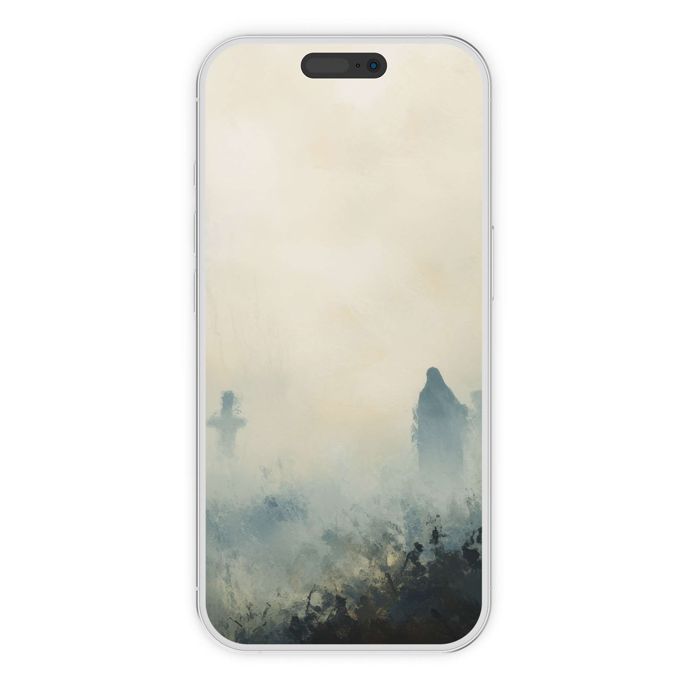 Misty halloween iPhone wallpaper with serene ghostly figures in a watercolor style perfect for phone background digital download