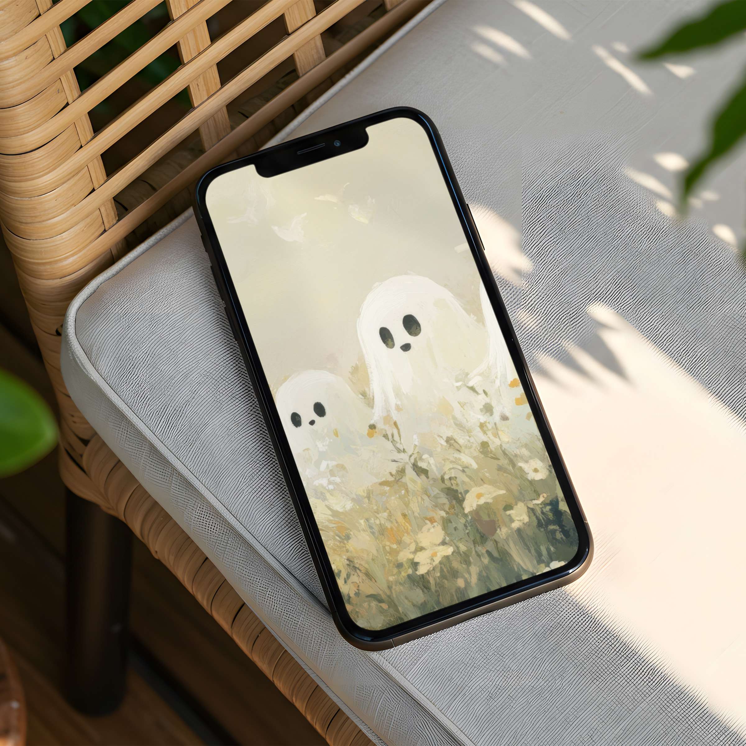 Elegant ghostly figures in soft pastel hues create a calm iPhone background perfect for instant download to any phone