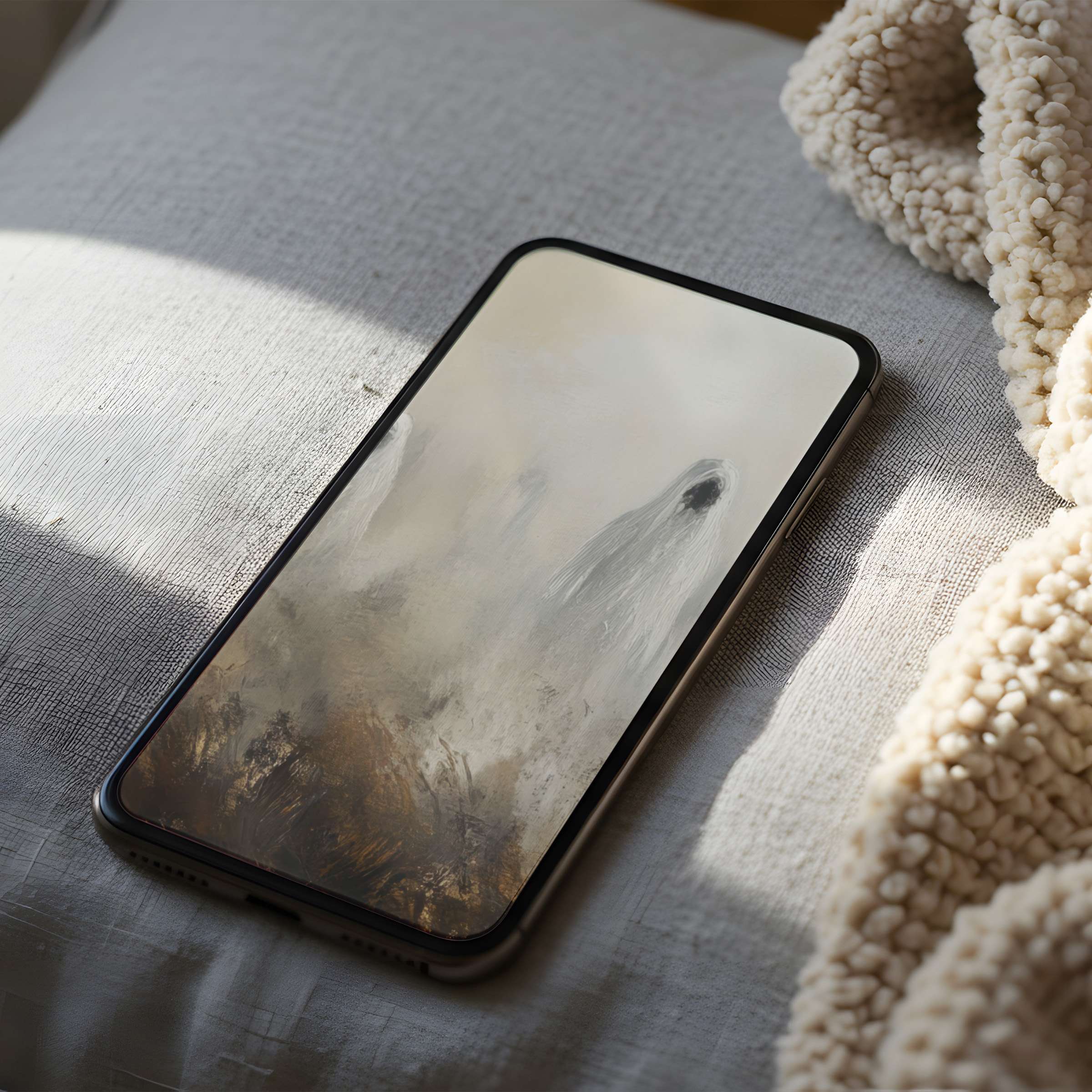 Elegant abstract phone wallpaper with earthy tones and serene brushstrokes, perfect for iPhone and Android high-resolution digital download