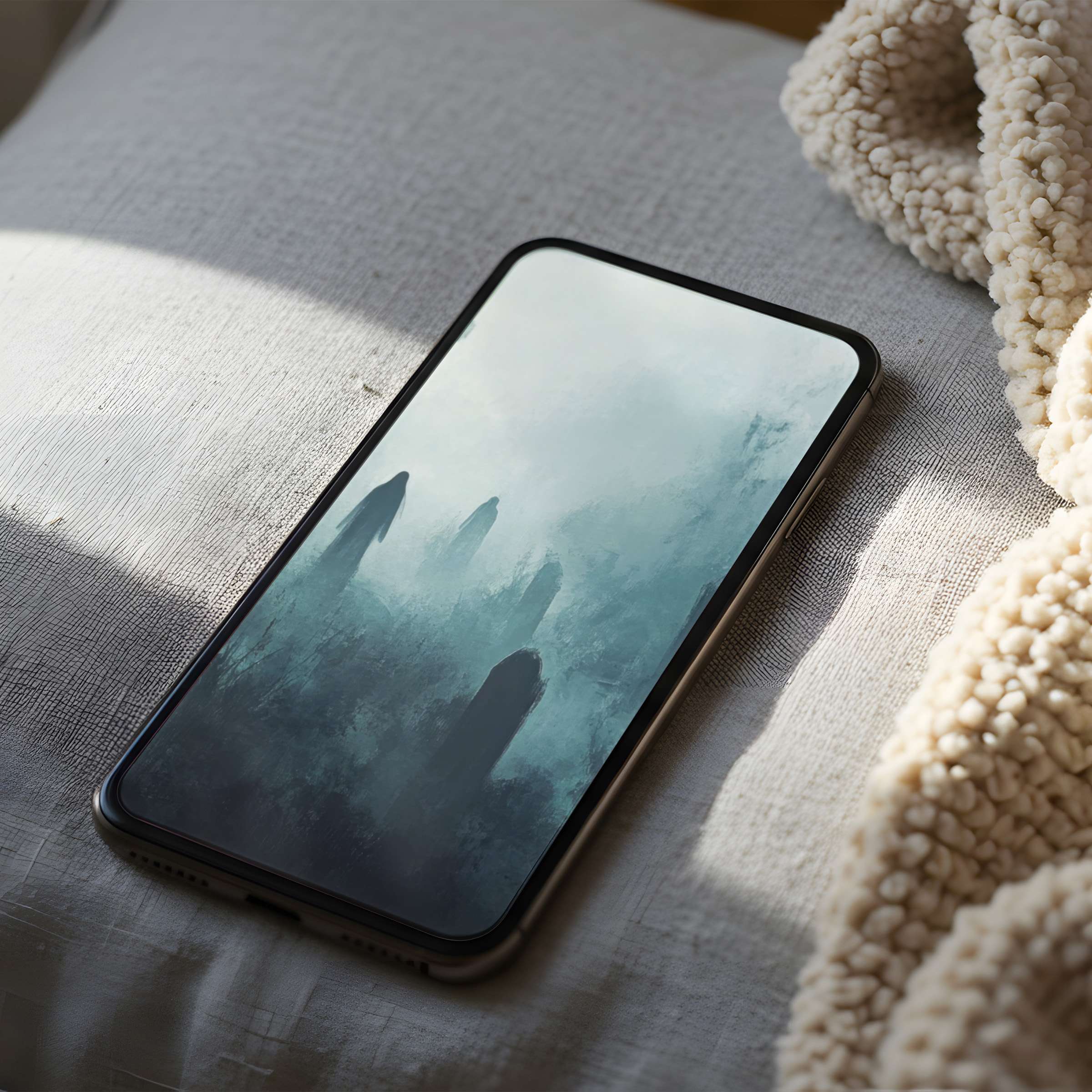 Serene misty landscape phone wallpaper with elegant blue hues offers high resolution beauty for iPhone and android digital download