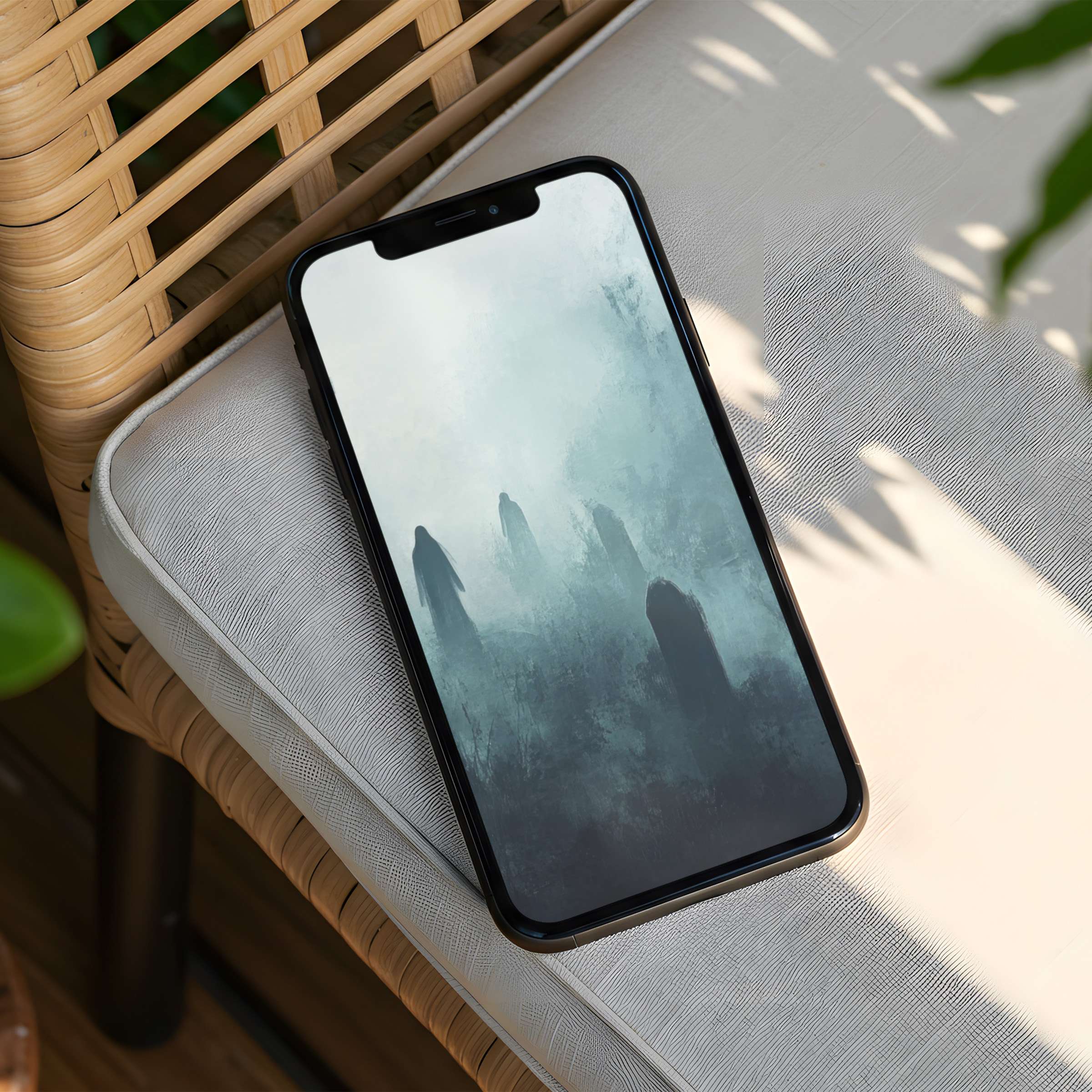 Misty silhouettes create a serene iPhone background for instant download on your phone inspiring calm and mindfulness