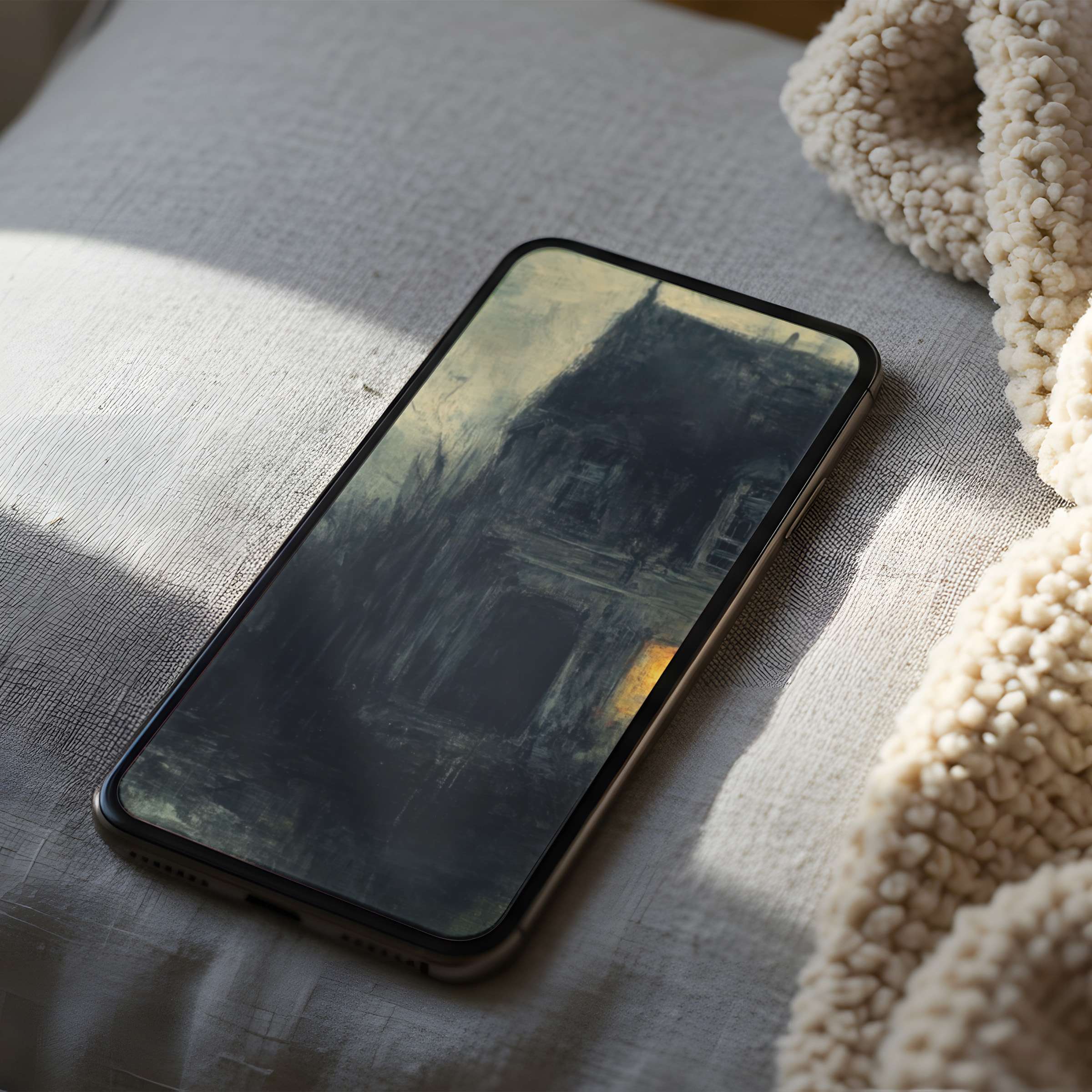 Elegant digital art phone wallpaper featuring a moody, abstract house motif in high resolution, perfect for iPhone and Android download