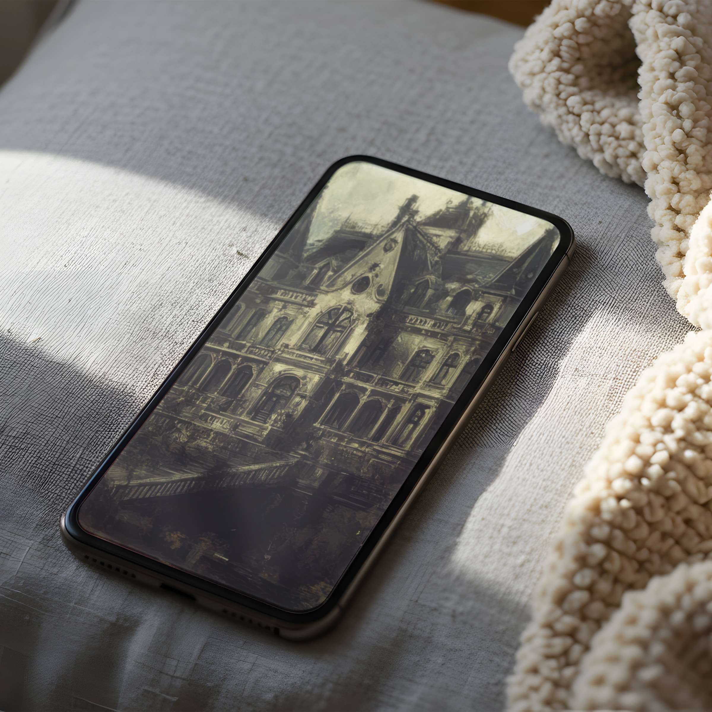 Elegant phone wallpaper showcasing a vintage architectural motif, perfect for iPhone or android, offering calm elegance in digital form