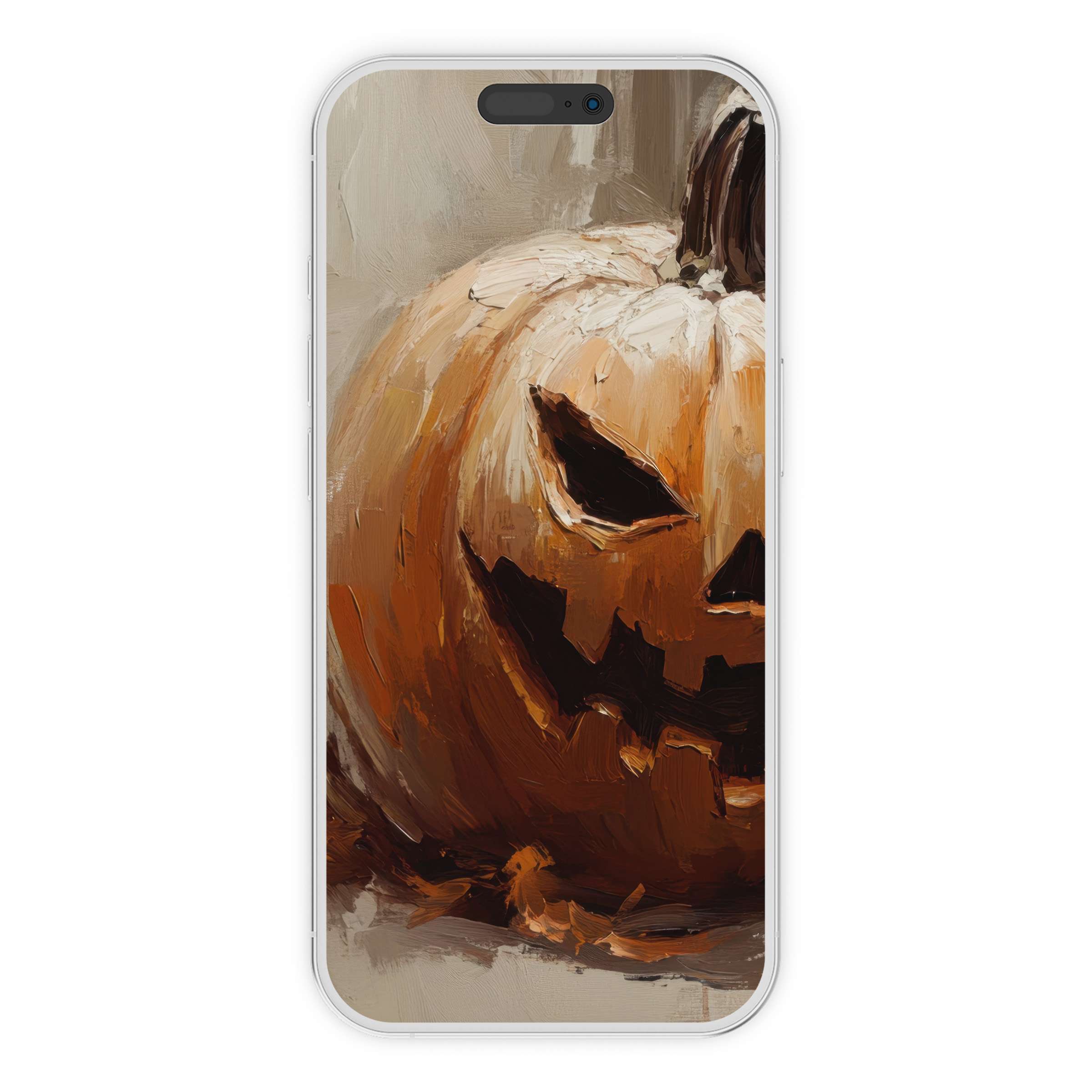 Halloween iPhone wallpaper features an abstract, painterly pumpkin evoking calm sophistication perfect as a digital download phone background