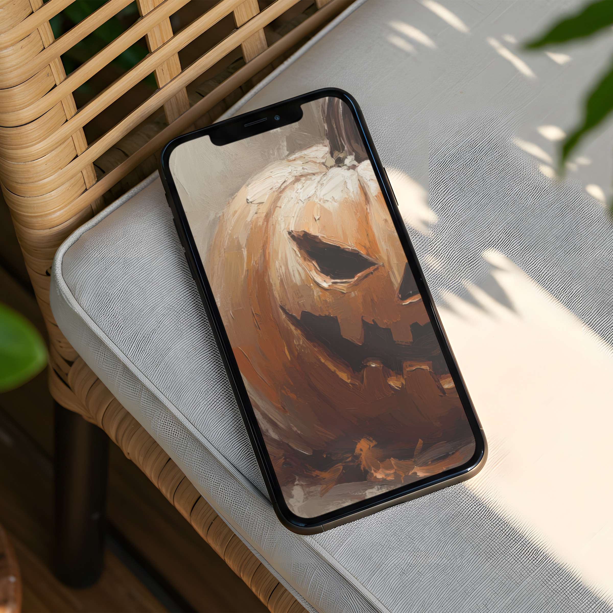 Elegant iPhone background featuring a serene, textured pumpkin art for instant download on any phone inspiring calm creativity