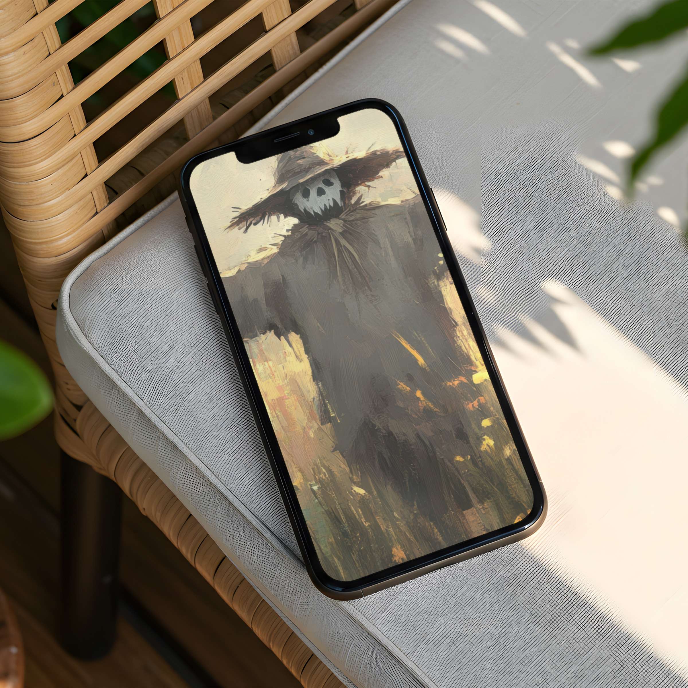 Elegant scarecrow digital art iPhone background offers calm and inspiration for your phone instant download for mindful elegance