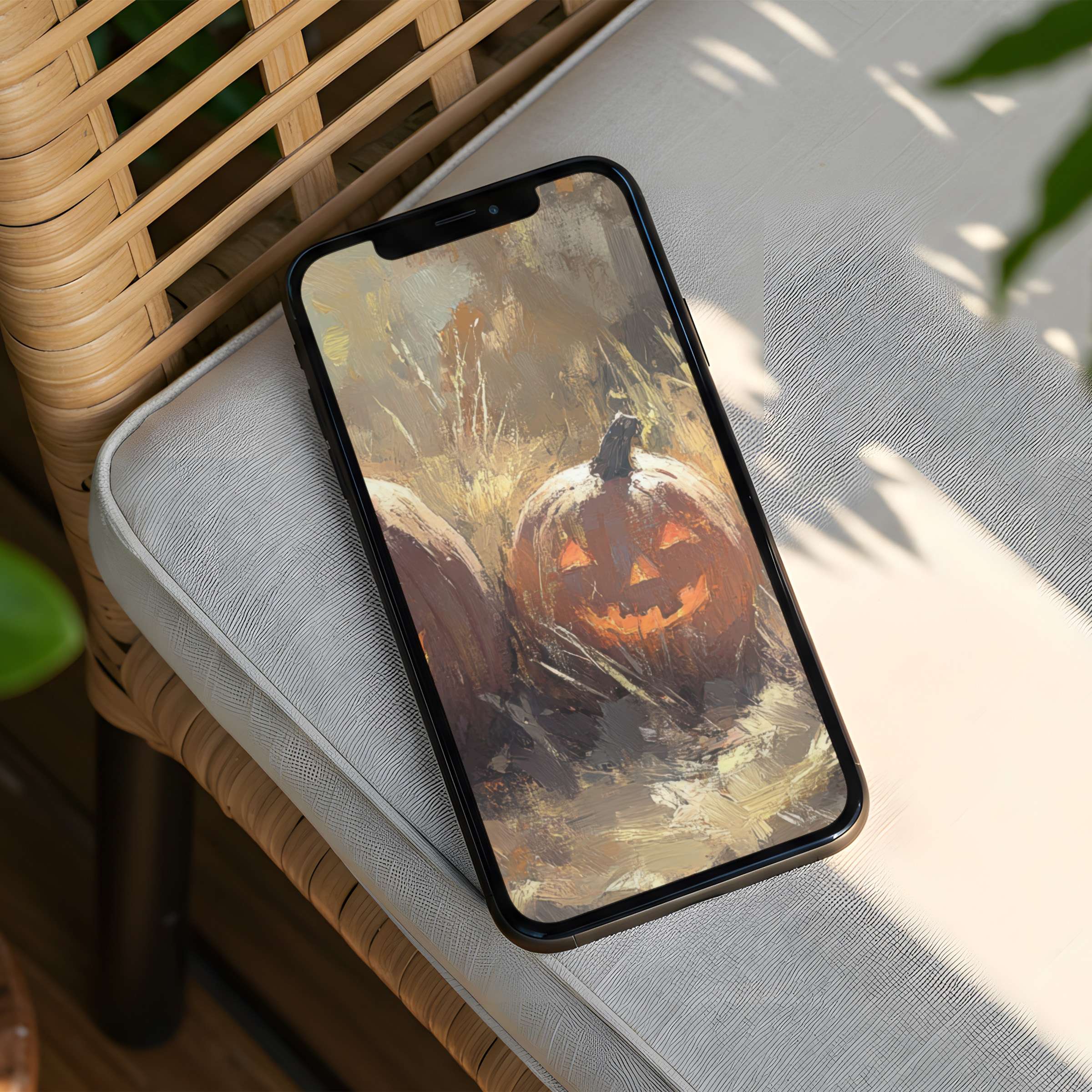 Rustic autumn pumpkins evoke calm on this inspiring iPhone background perfect for phone screens instant download ready