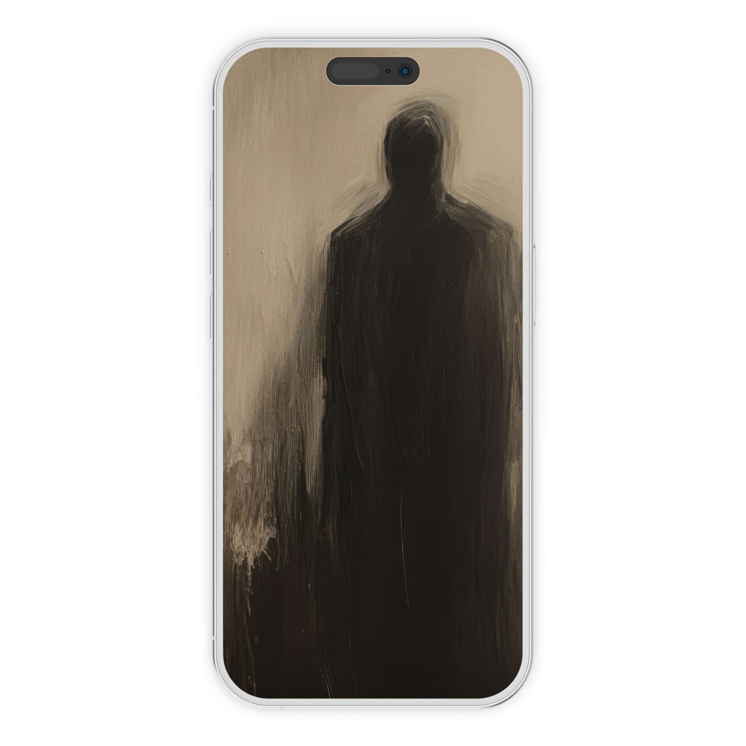 Eerie halloween iPhone wallpaper featuring an abstract dark silhouette against a beige backdrop perfect phone background digital download