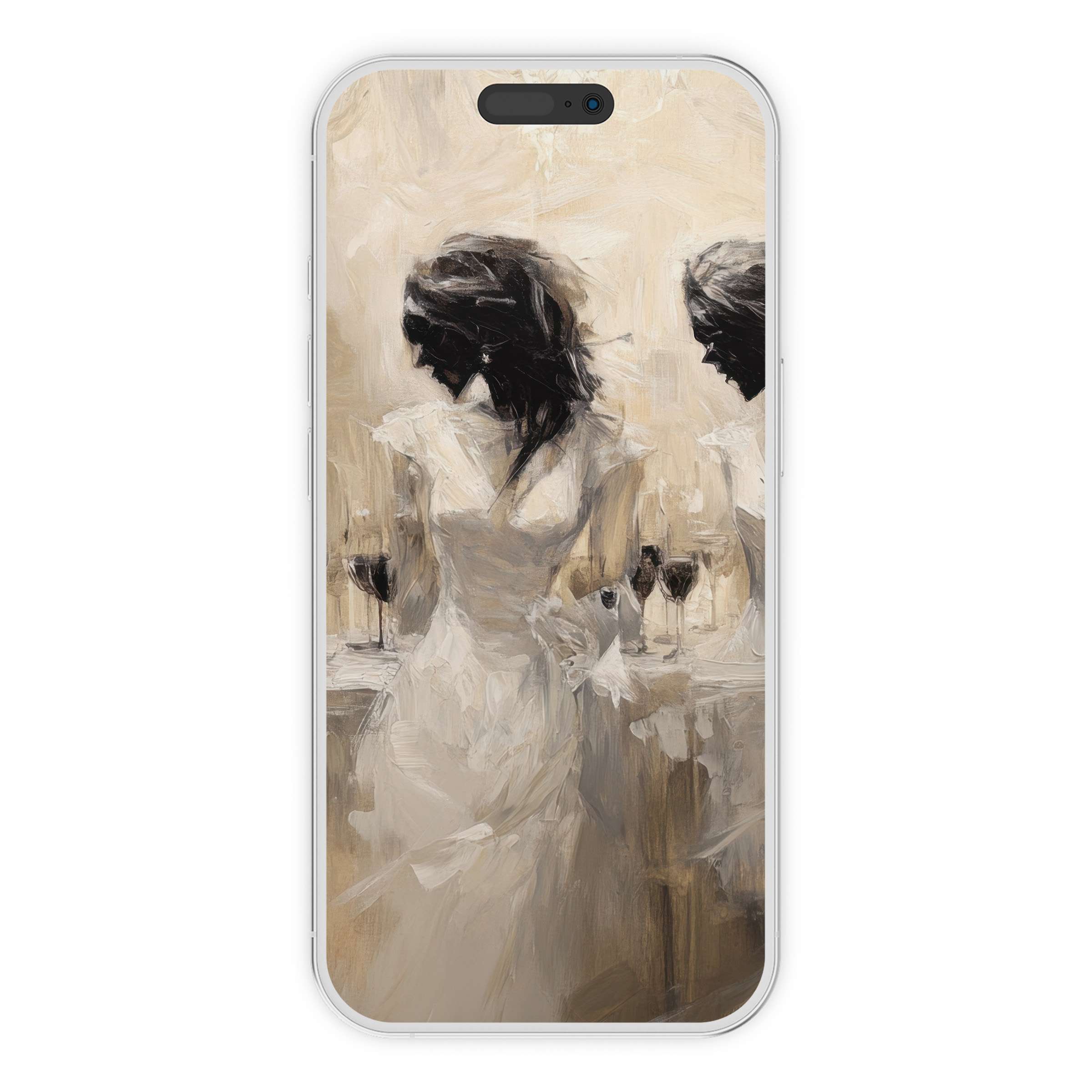 Dreamy halloween iPhone wallpaper with elegant brushstroke art in neutral tones ideal for phone background digital download