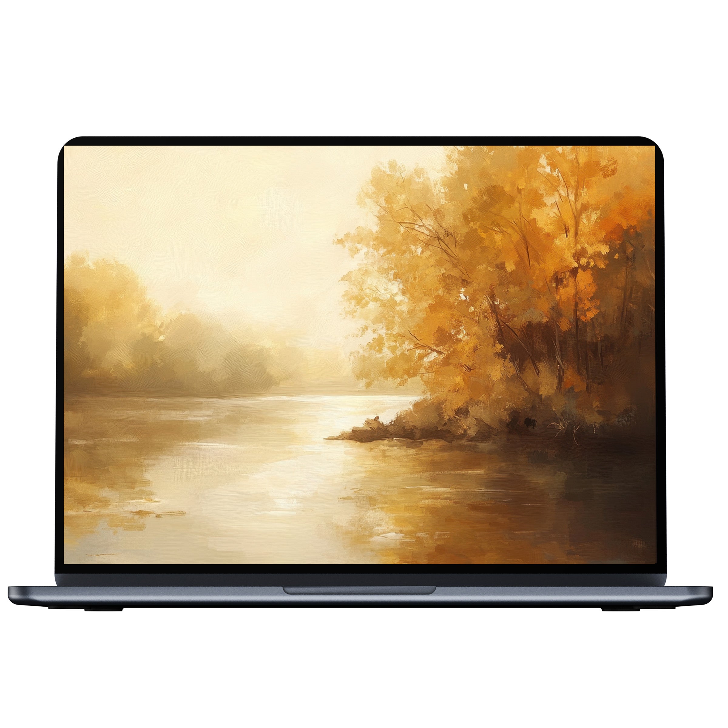 Elegant autumn landscape desktop wallpaper with warm golden hues, perfect for digital download on PC, laptop, or Mac
