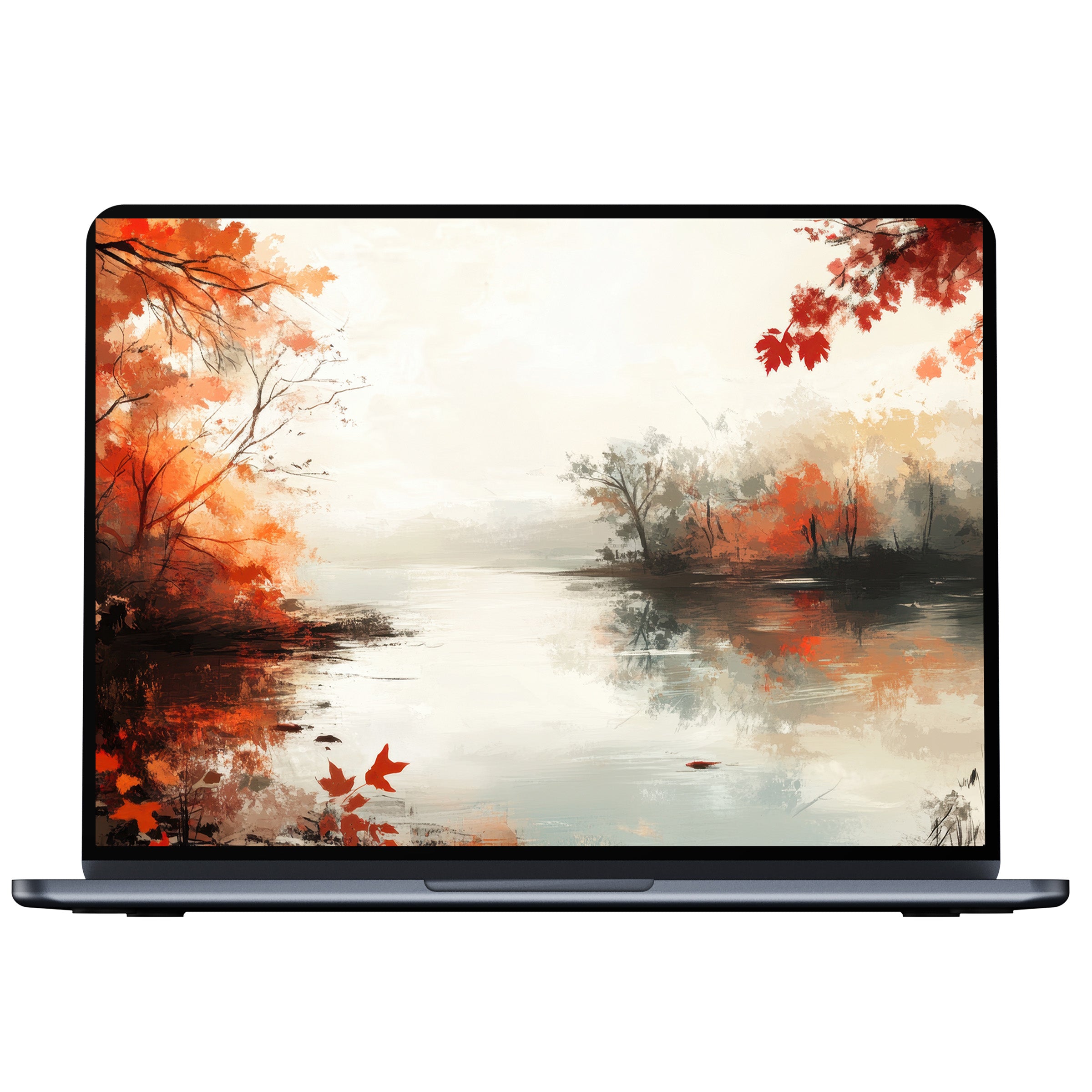 Elegant landscape desktop wallpaper featuring calming autumn hues and serene lake, perfect digital download for PC and laptop users