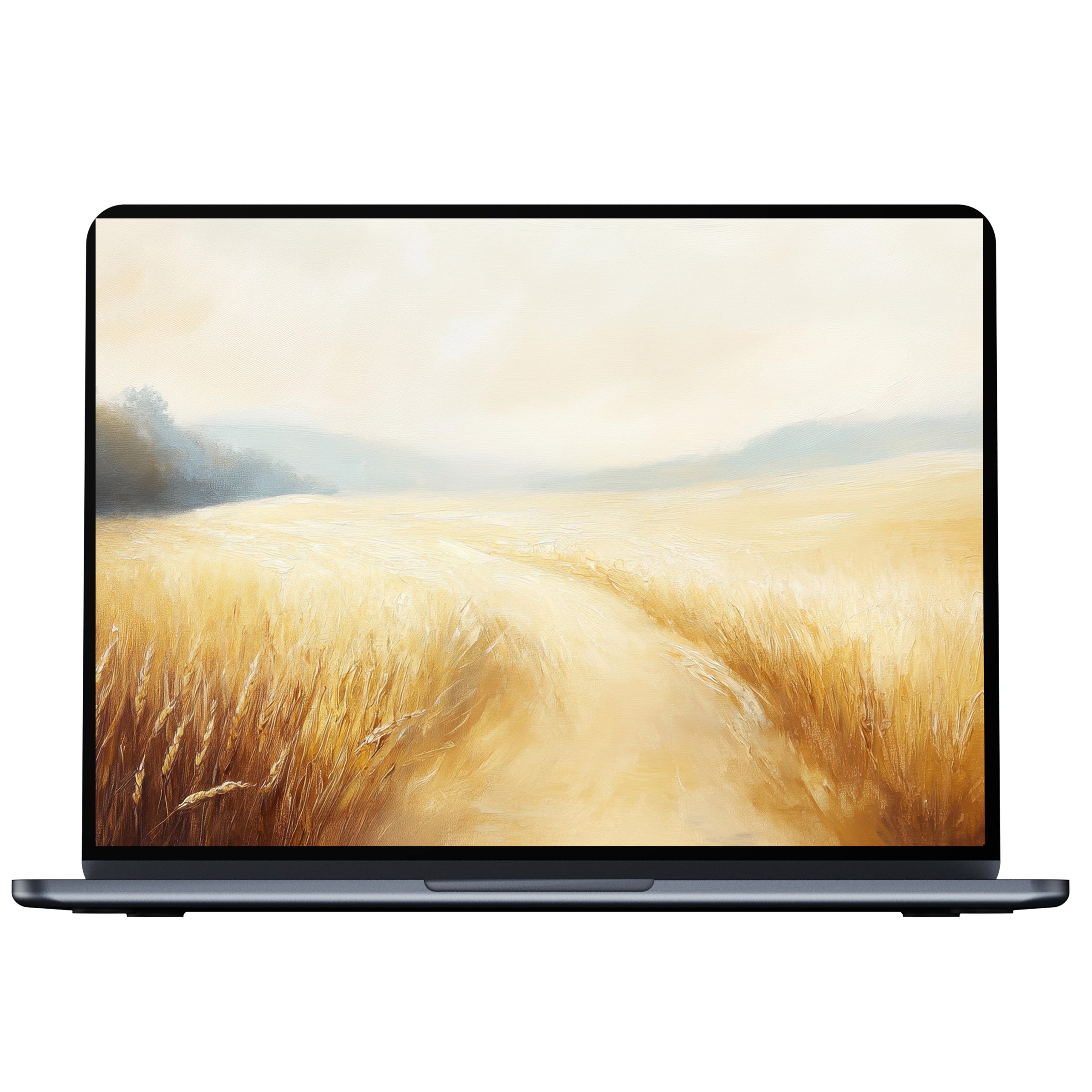 Serene landscape desktop wallpaper in soft golden hues digitally downloadable for PC or laptop enhancing elegance and tranquility