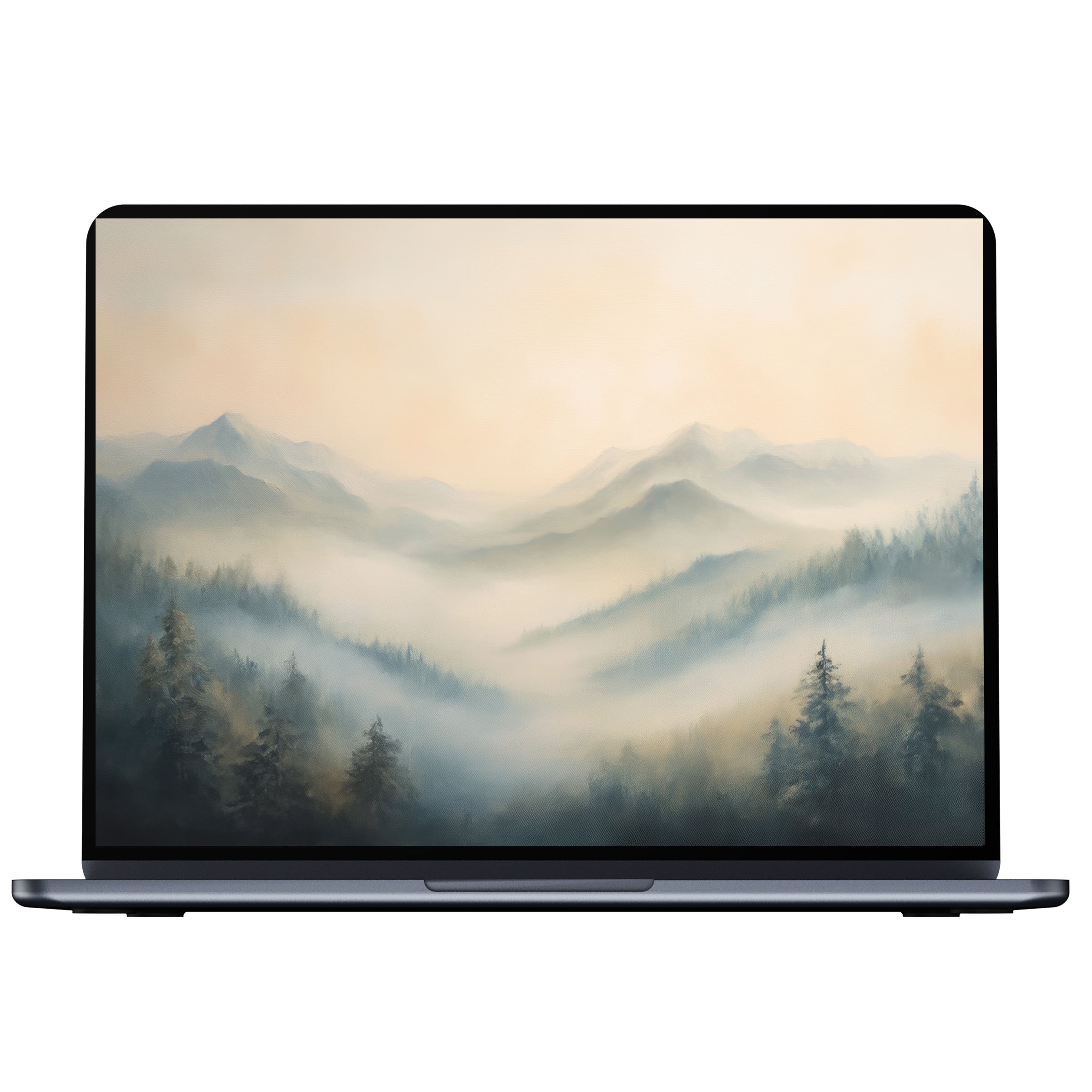 Enchanting mountain mist landscape desktop wallpaper digital download infuses peace and elegance to pc and laptop screens effortlessly