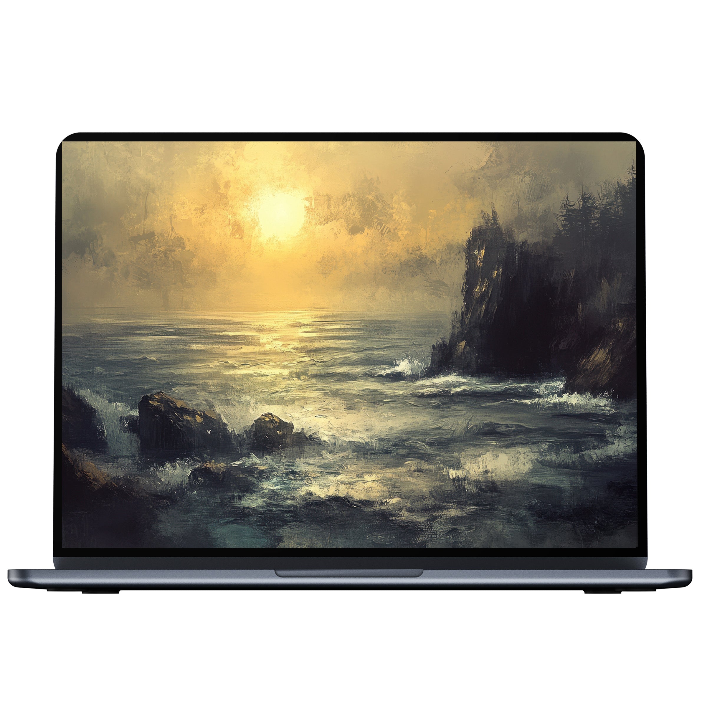 Inspire tranquility with this elegant landscape desktop wallpaper featuring a serene ocean sunset, ideal for PC and laptop digital download