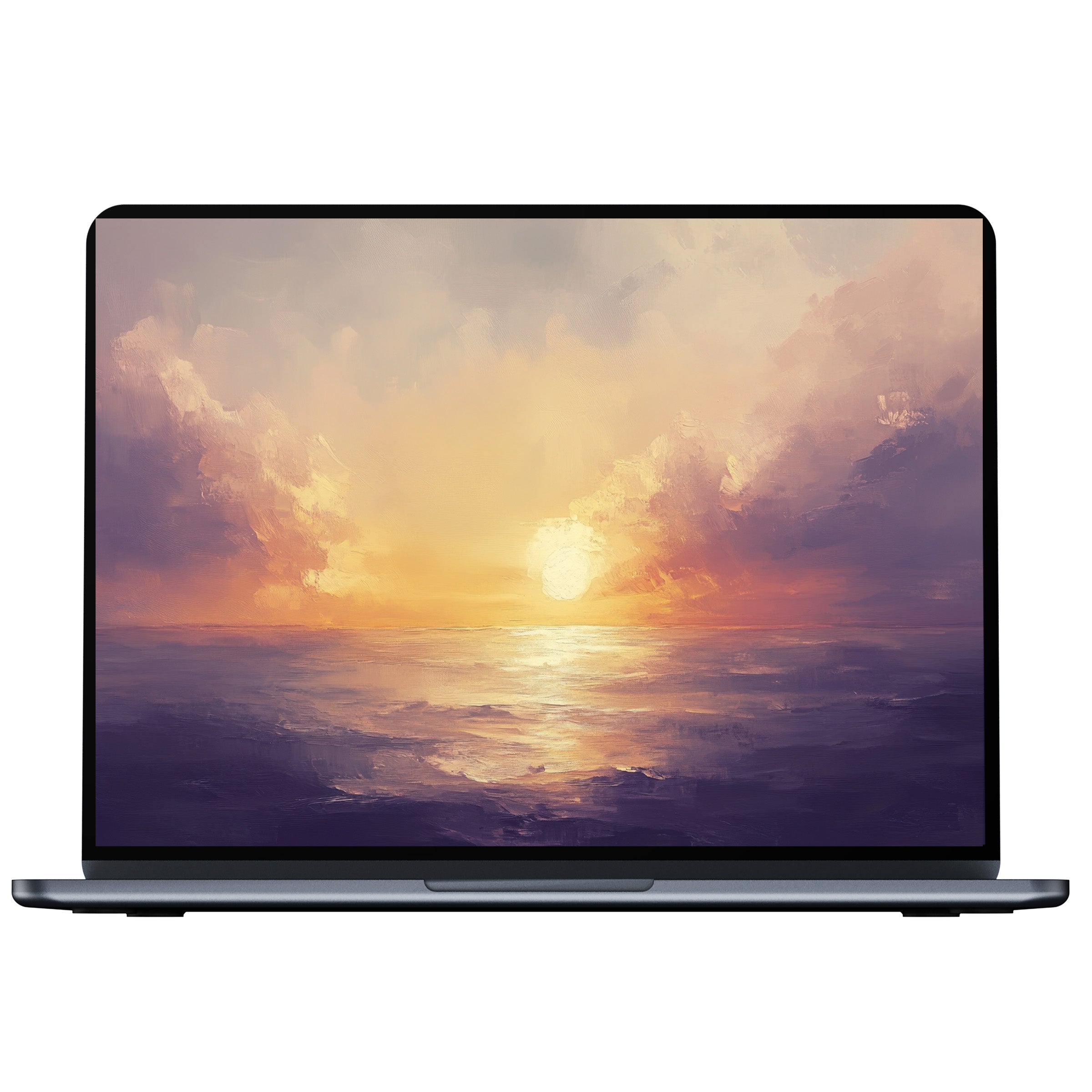Inspiring digital download of a painted sunset over the ocean offers calm elegance for PC and laptop landscape desktop wallpaper