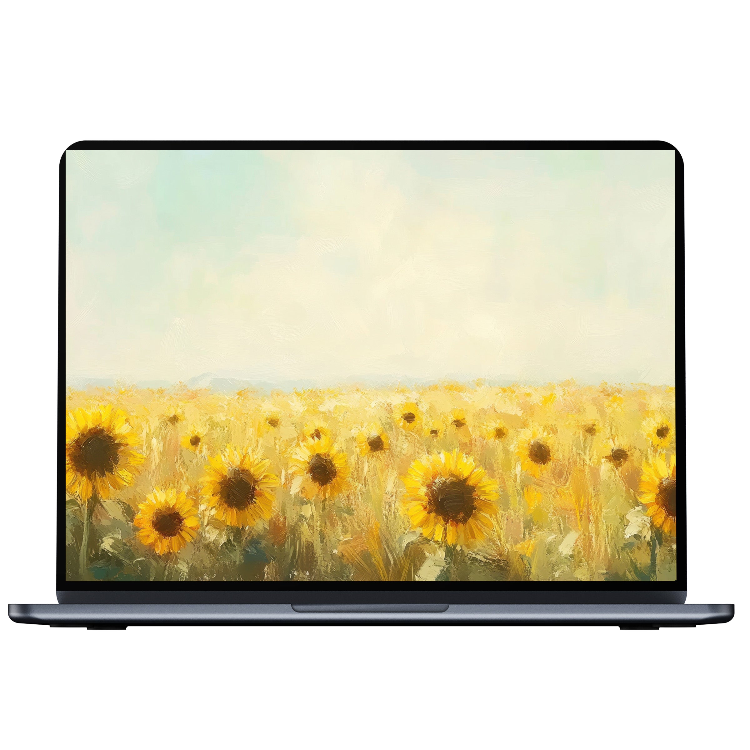Sunflower field landscape desktop wallpaper for PC or Laptop evokes calm elegance in a digital download for mindful design