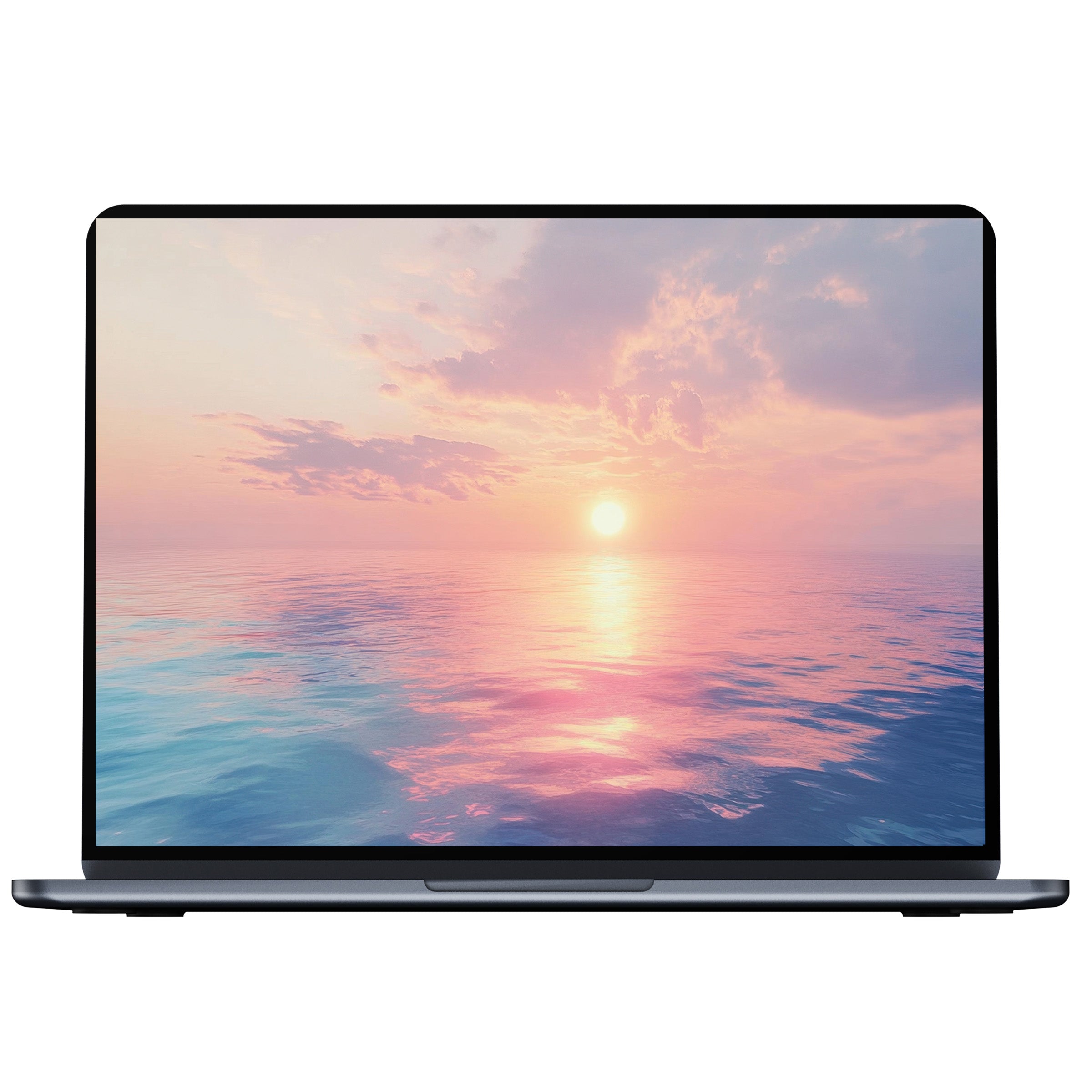 Serene sunset landscape desktop wallpaper for PC and laptop offering a calming digital download of pink and blue ocean hues