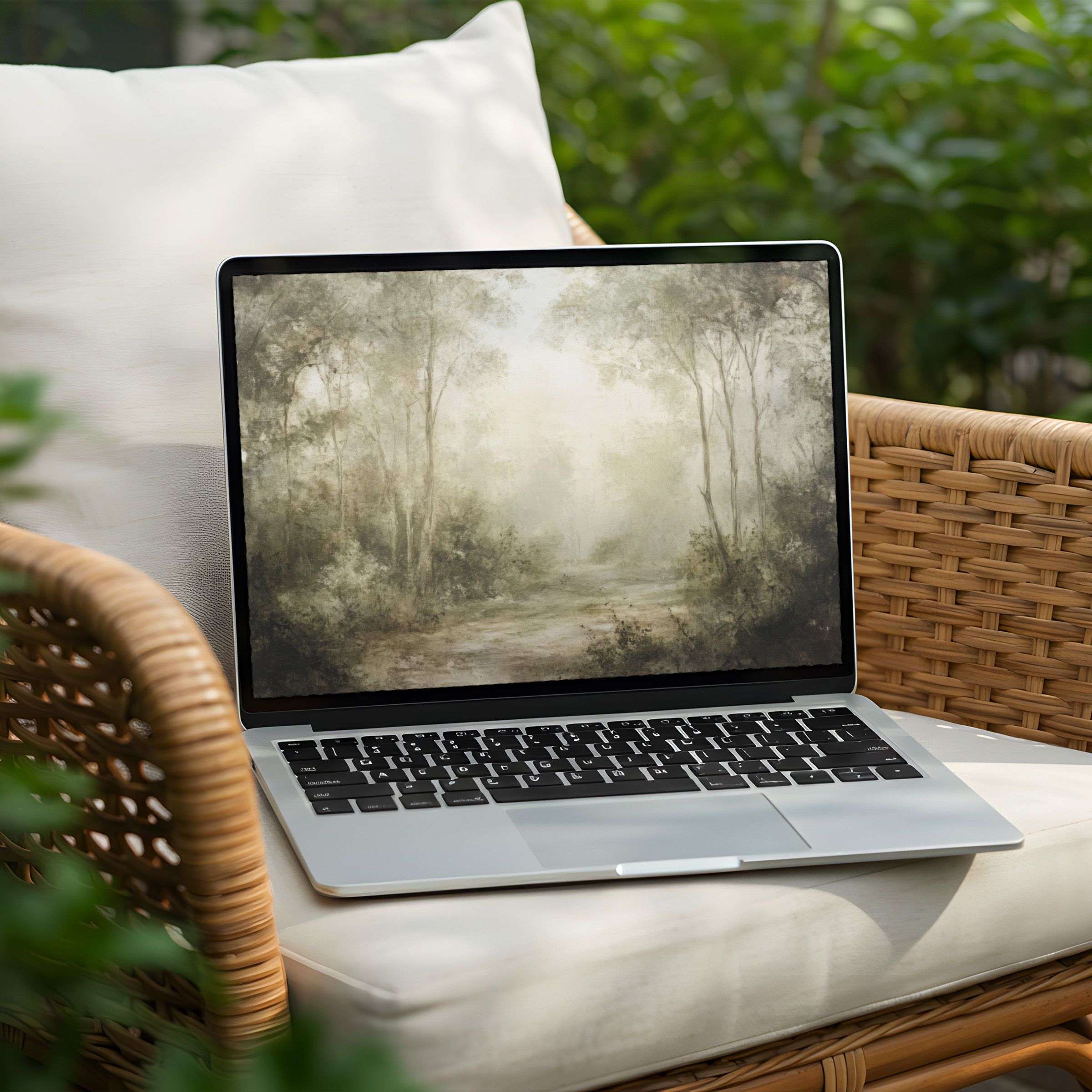 Elegant forest scene desktop background for PC or Laptop instant download inspiring calm and mindfulness through artful design