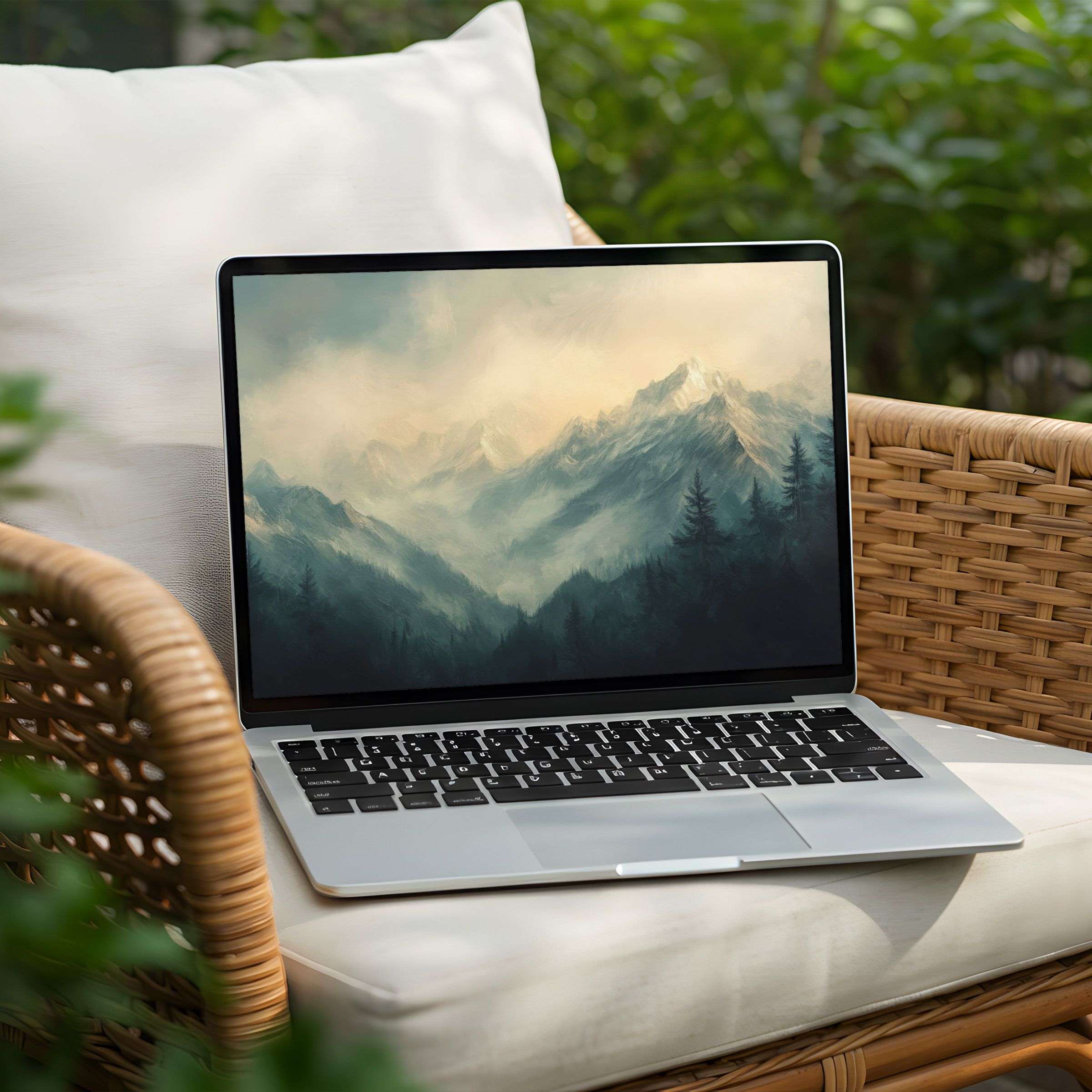 Serene mountain landscape desktop background for PC and Laptop instant download evokes calm and inspiration with elegant tones