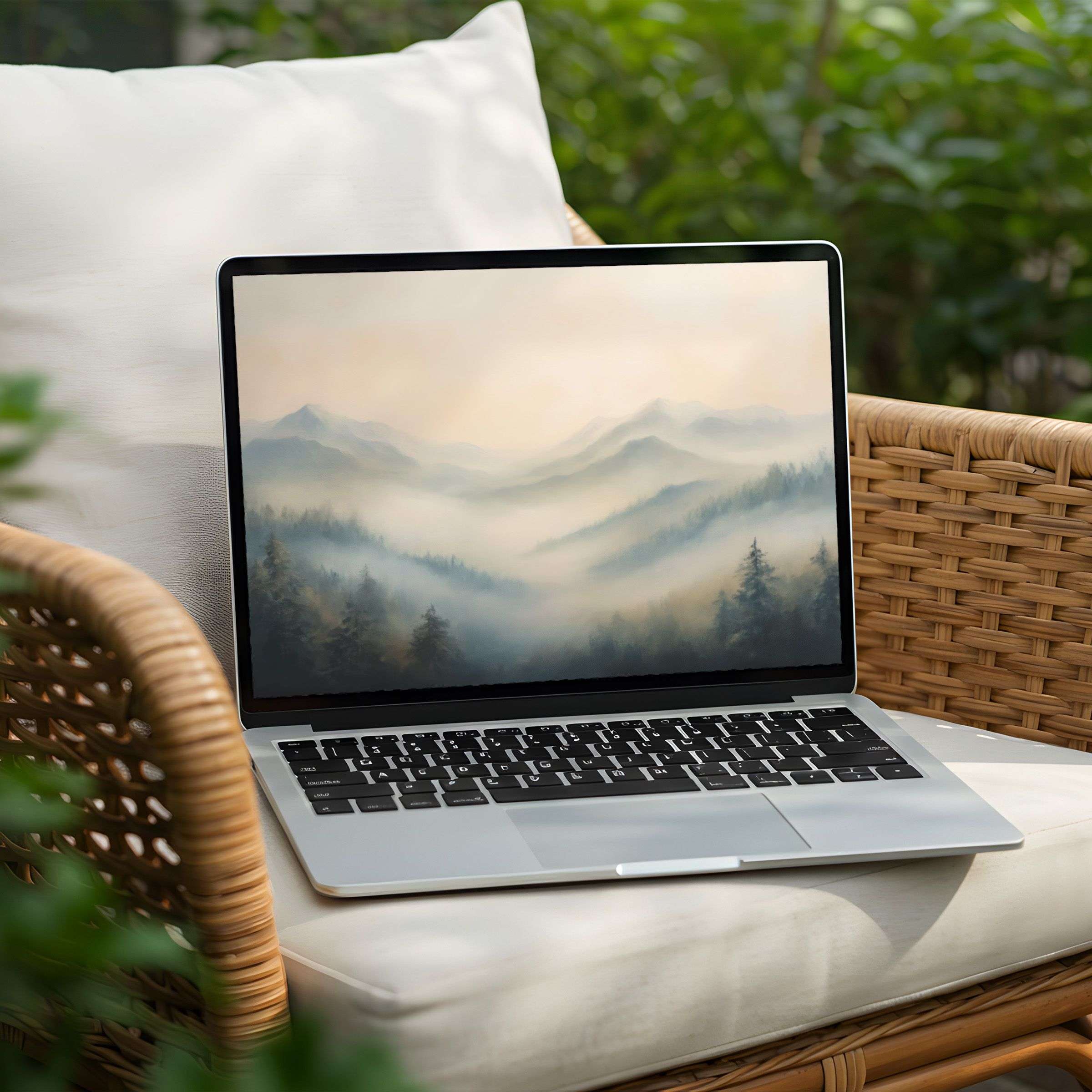 Serene misty mountain desktop background for instant download to enhance your PC or Laptop with calming elegance and inspiration