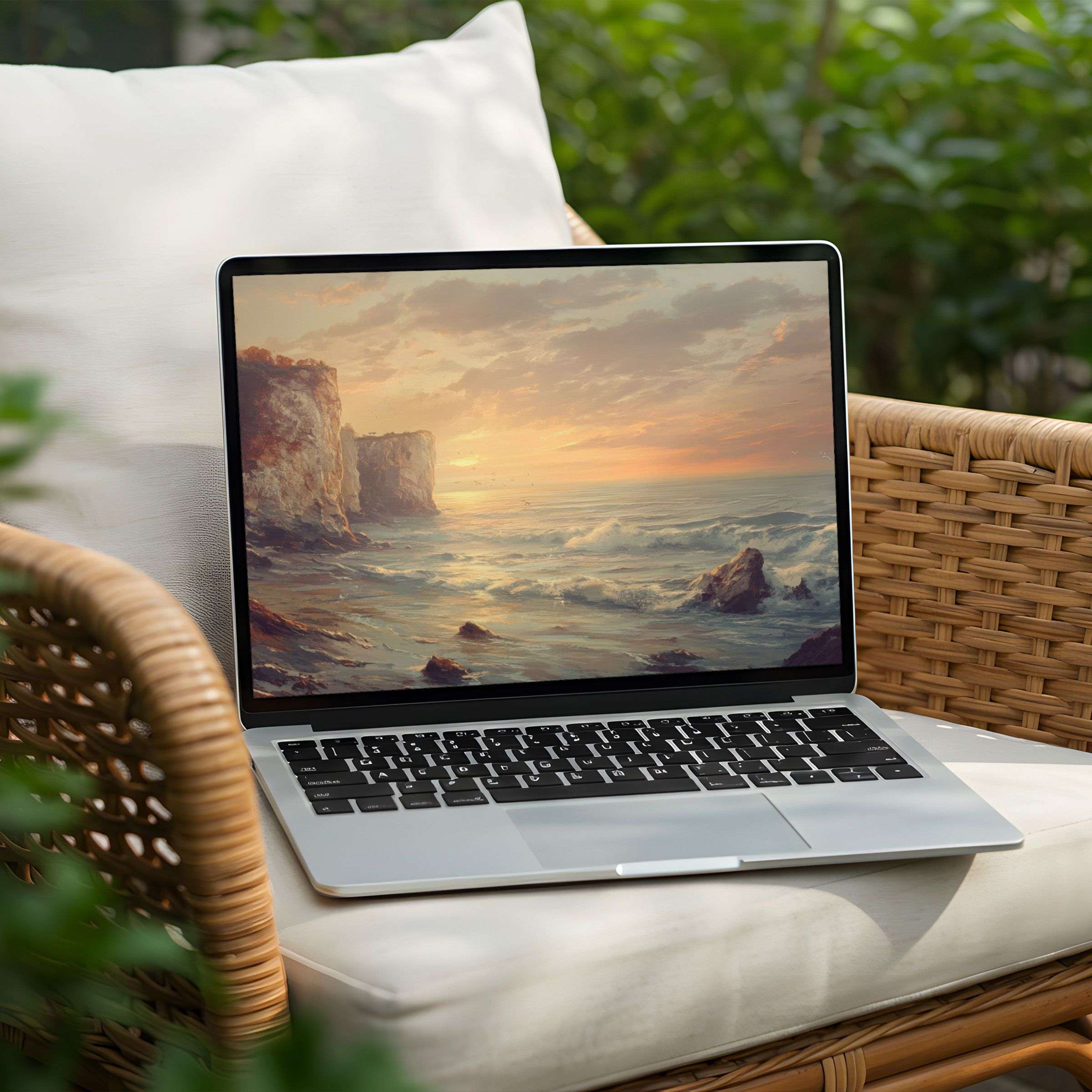 Elegant seascape digital art for desktop background on PC or laptop offers instant download for inspiration and calm relaxation